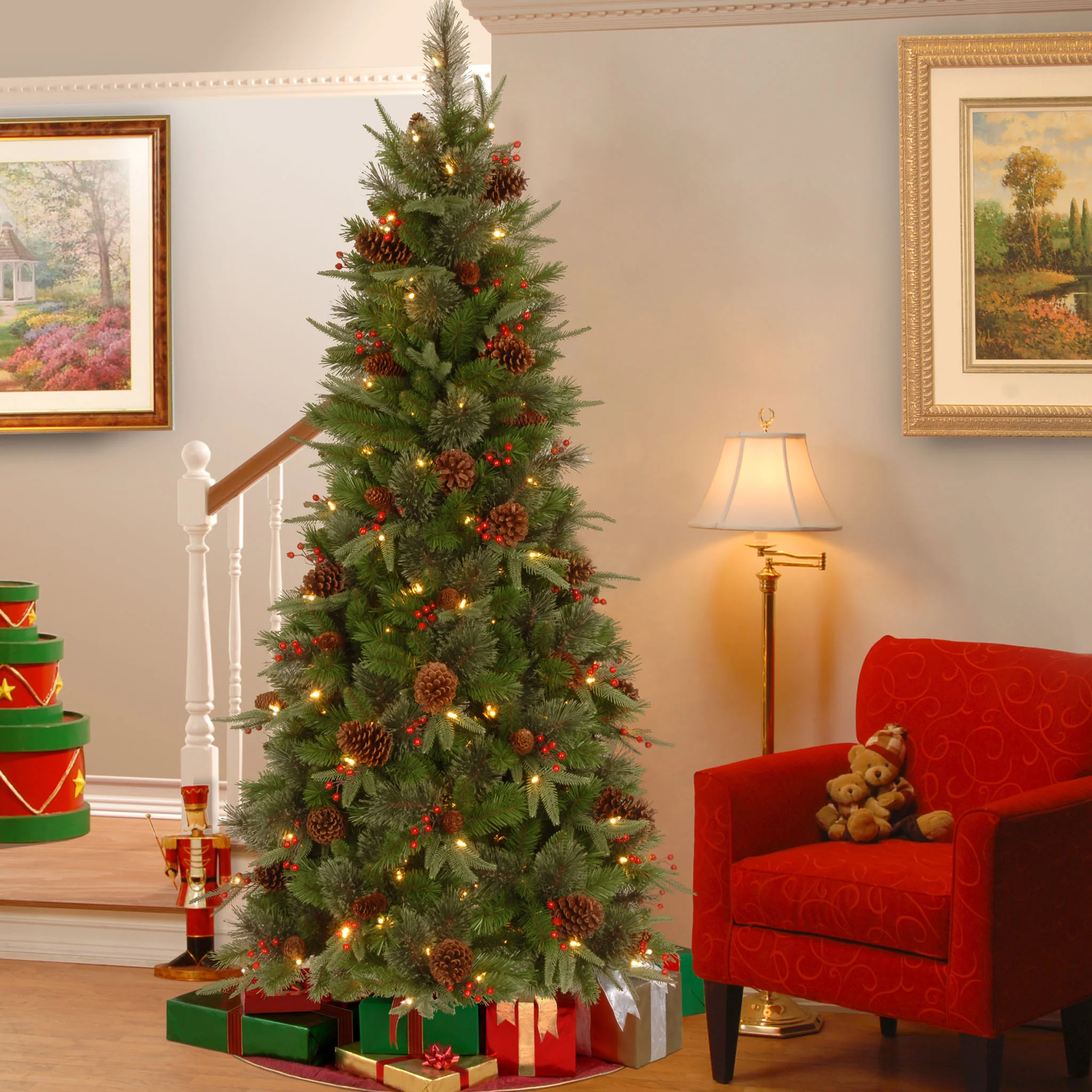 7.5 ft. Pre-Lit Colonial Fir Slim Tree with Clear Lights - Image 2