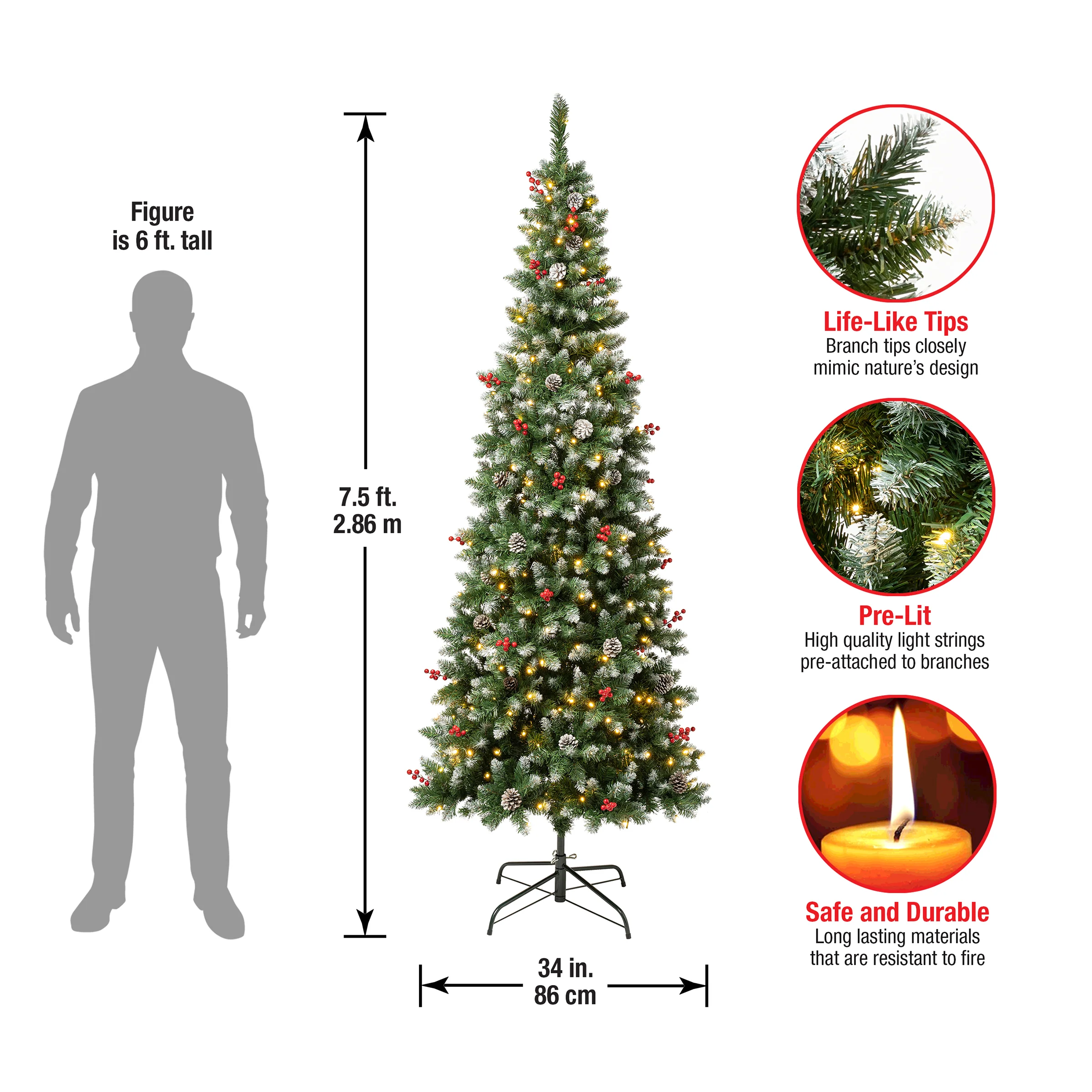 7.5 ft. Pre-Lit Cullen Slim Tree with Warm White LED Lights, Plug-In - Image 4