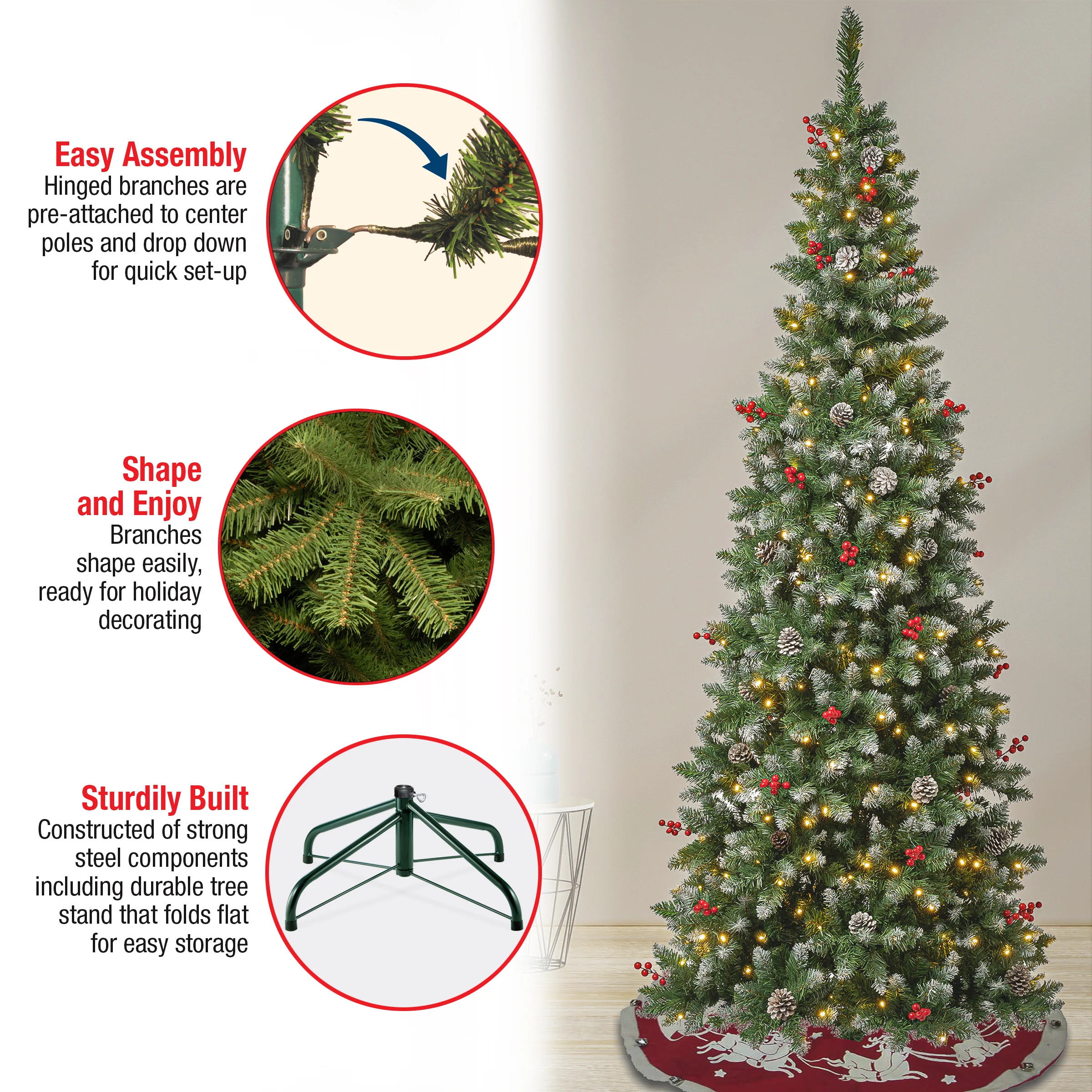 7.5 ft. Pre-Lit Cullen Slim Tree with Warm White LED Lights, Plug-In - Image 5