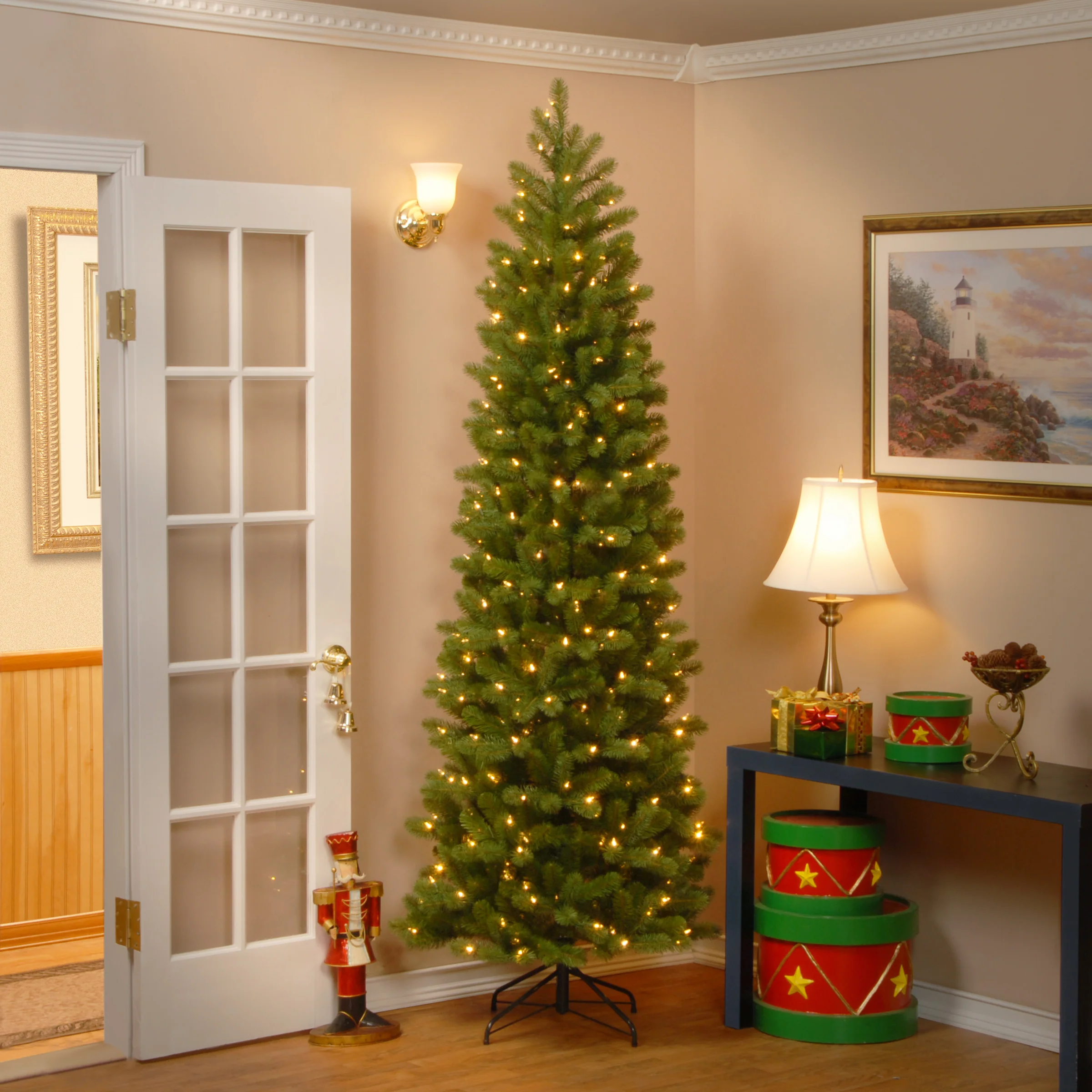 7.5 ft. Pre-Lit Downswept Douglas Fir Pencil Slim Tree with Clear Lights, Plug-In - Image 6