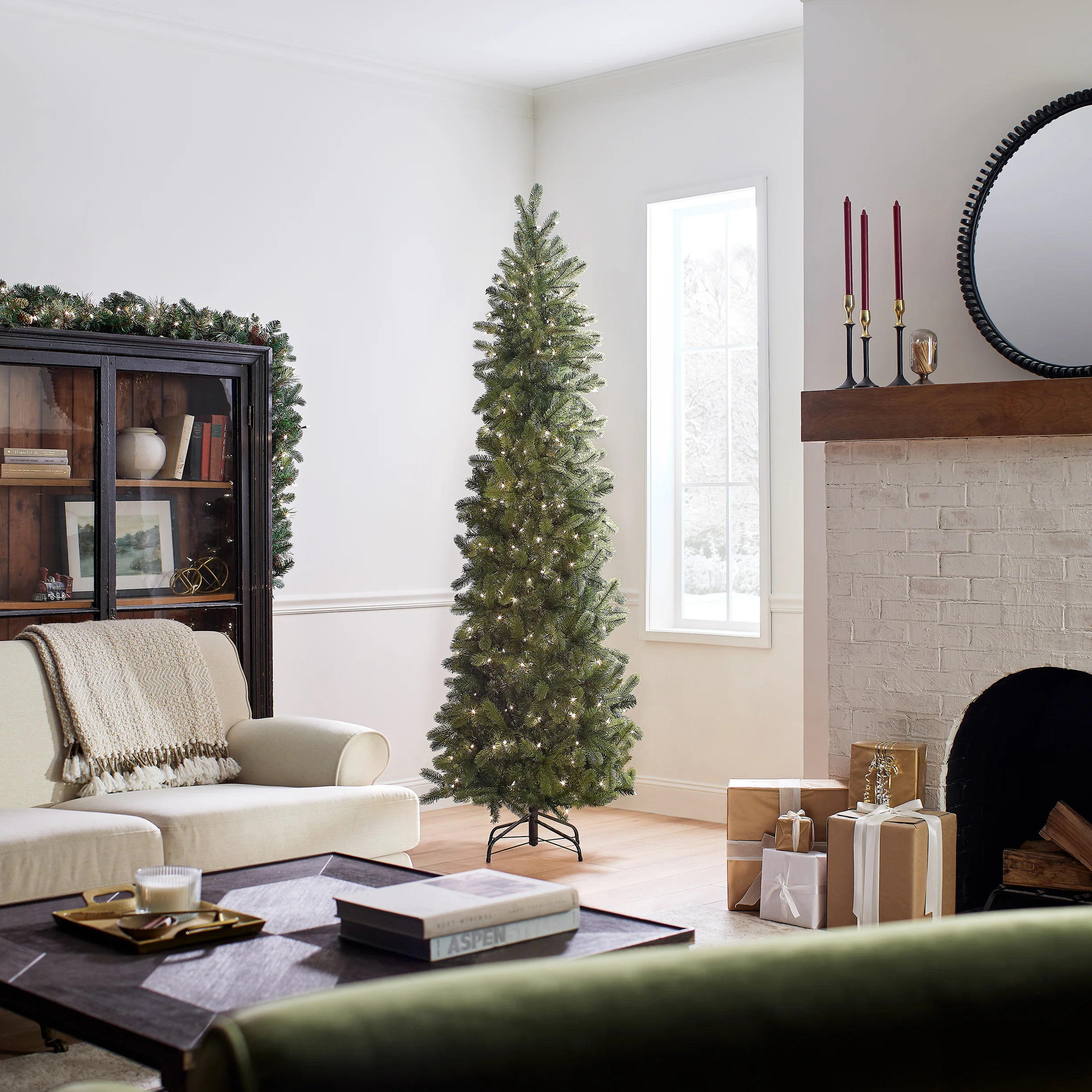 7.5 ft. Pre-Lit Downswept Douglas Fir Pencil Slim Tree with Clear Lights, Plug-In - Image 7