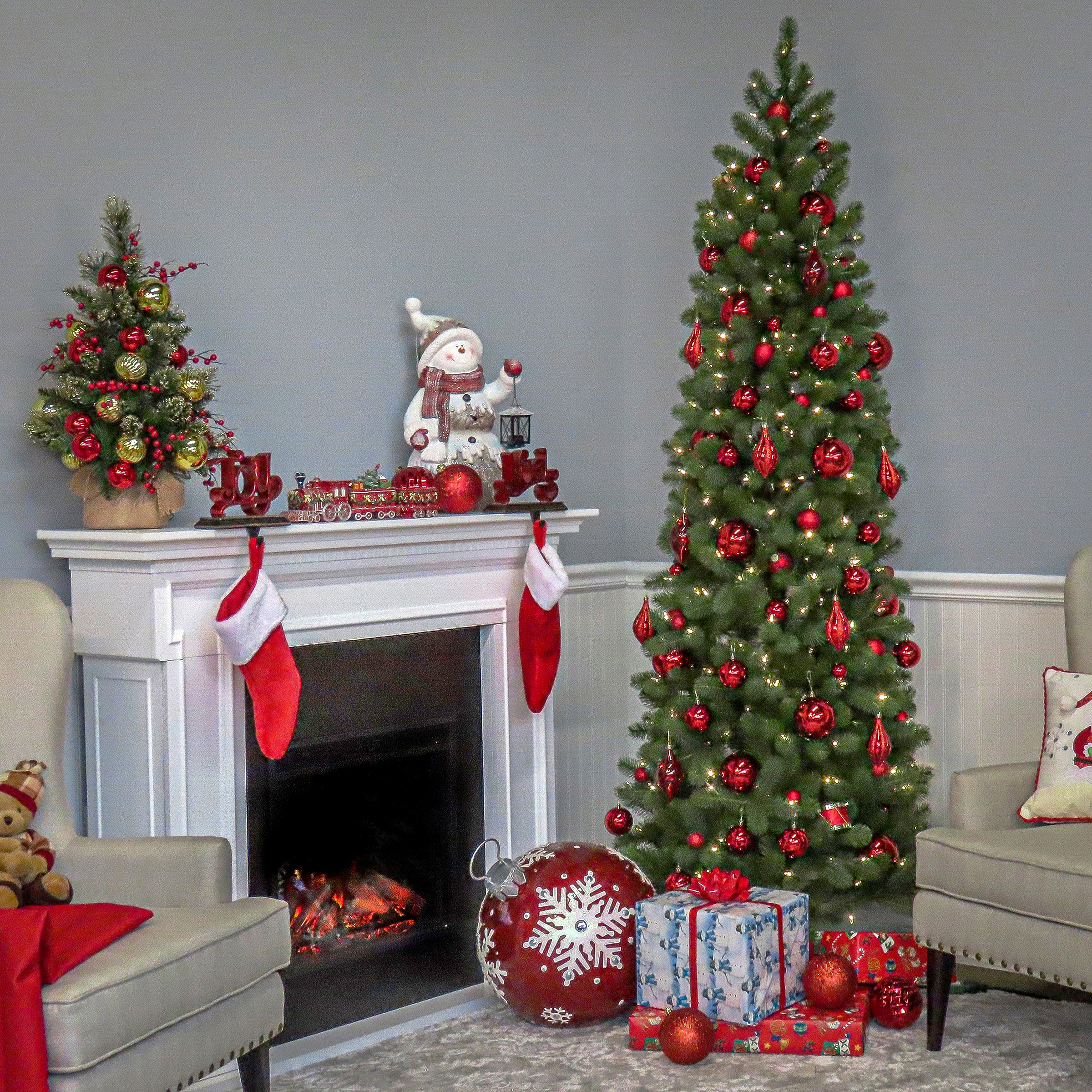 7.5 ft. Pre-Lit Downswept Douglas Fir Pencil Slim Tree with Dual Color LED Lights, Plug-In - Image 8