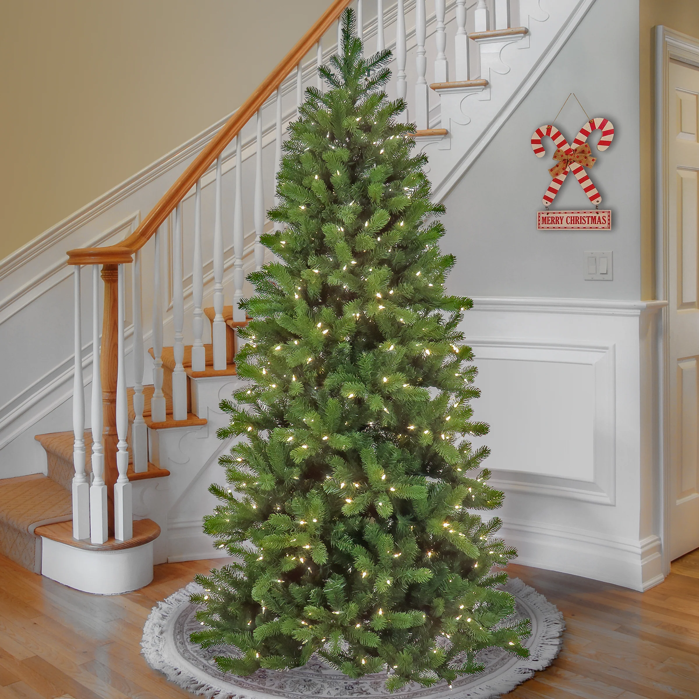 7.5 ft. Pre-Lit Downswept Douglas Fir Slim Tree with Warm White LED Lights - Image 2