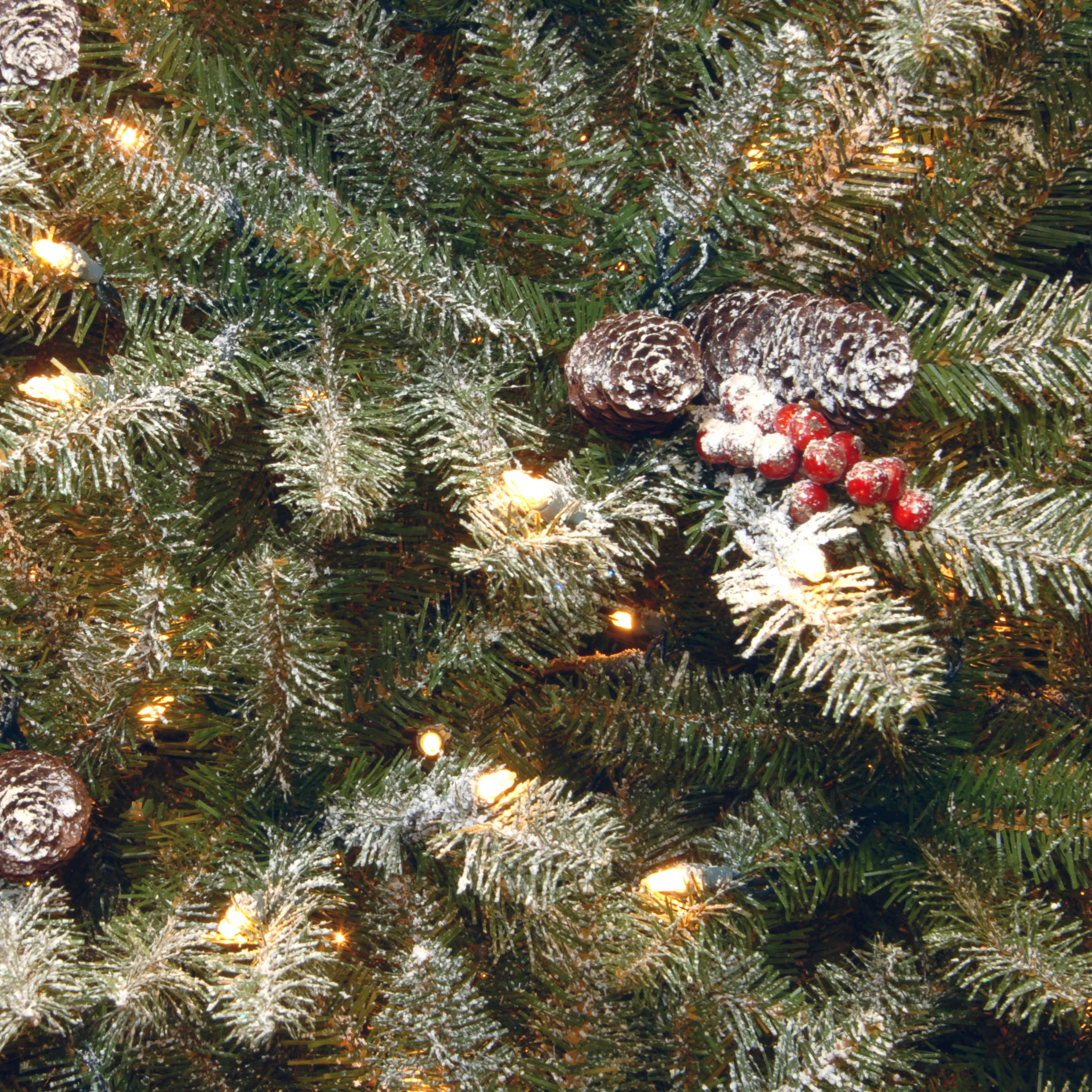 7.5 ft. Pre-Lit Dunhill Fir Slim Tree with Snow, Red Berries, Cones and 600 Clear Lights, Plug-In - Image 3