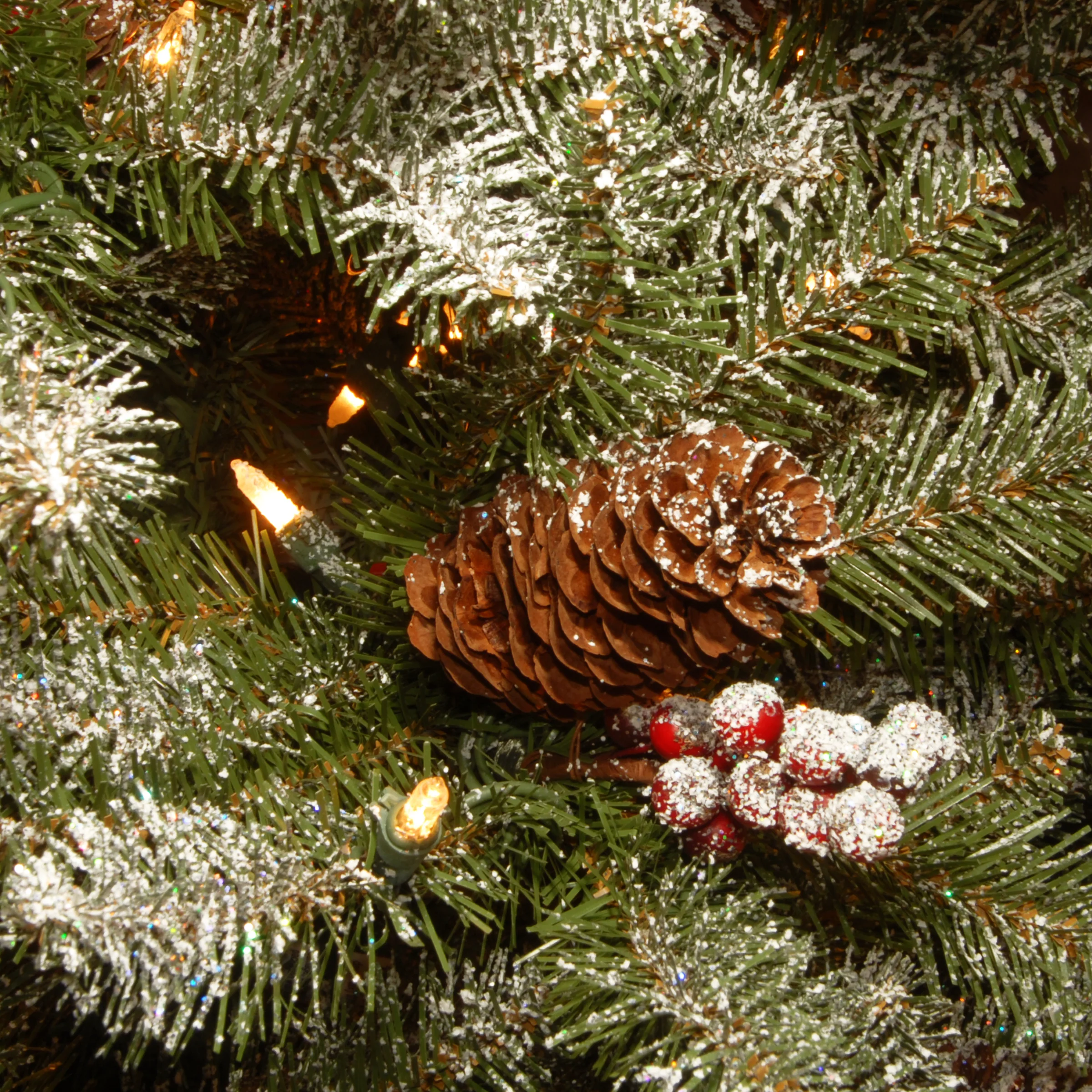 7.5 ft. Pre-Lit Dunhill Fir Slim Tree with Snow, Red Berries, Cones and 600 Clear Lights, Plug-In - Image 4