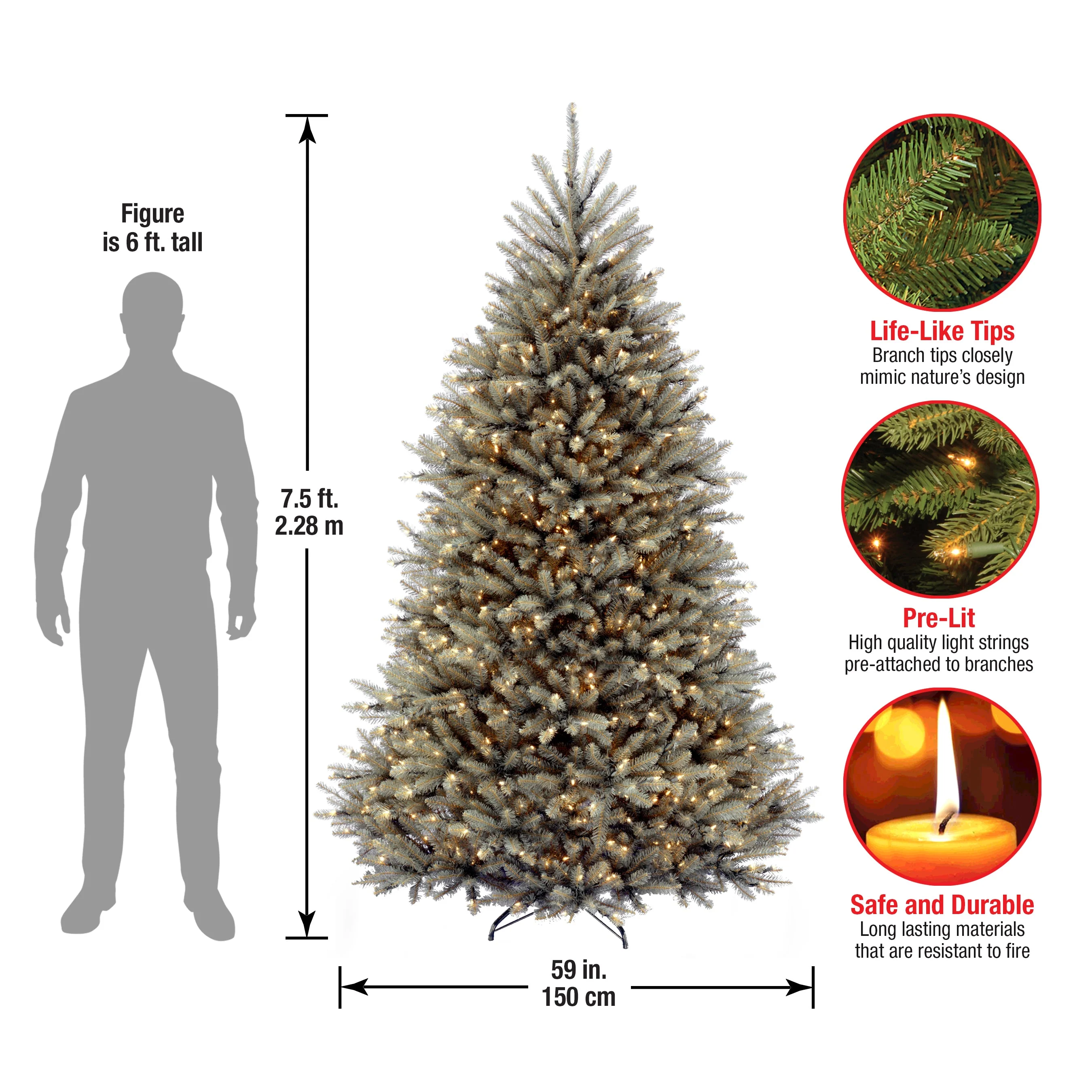 7.5 ft. Pre-Lit Dunhill Fir Snowy Blue Tree with Clear Lights, Plug-In - Image 4