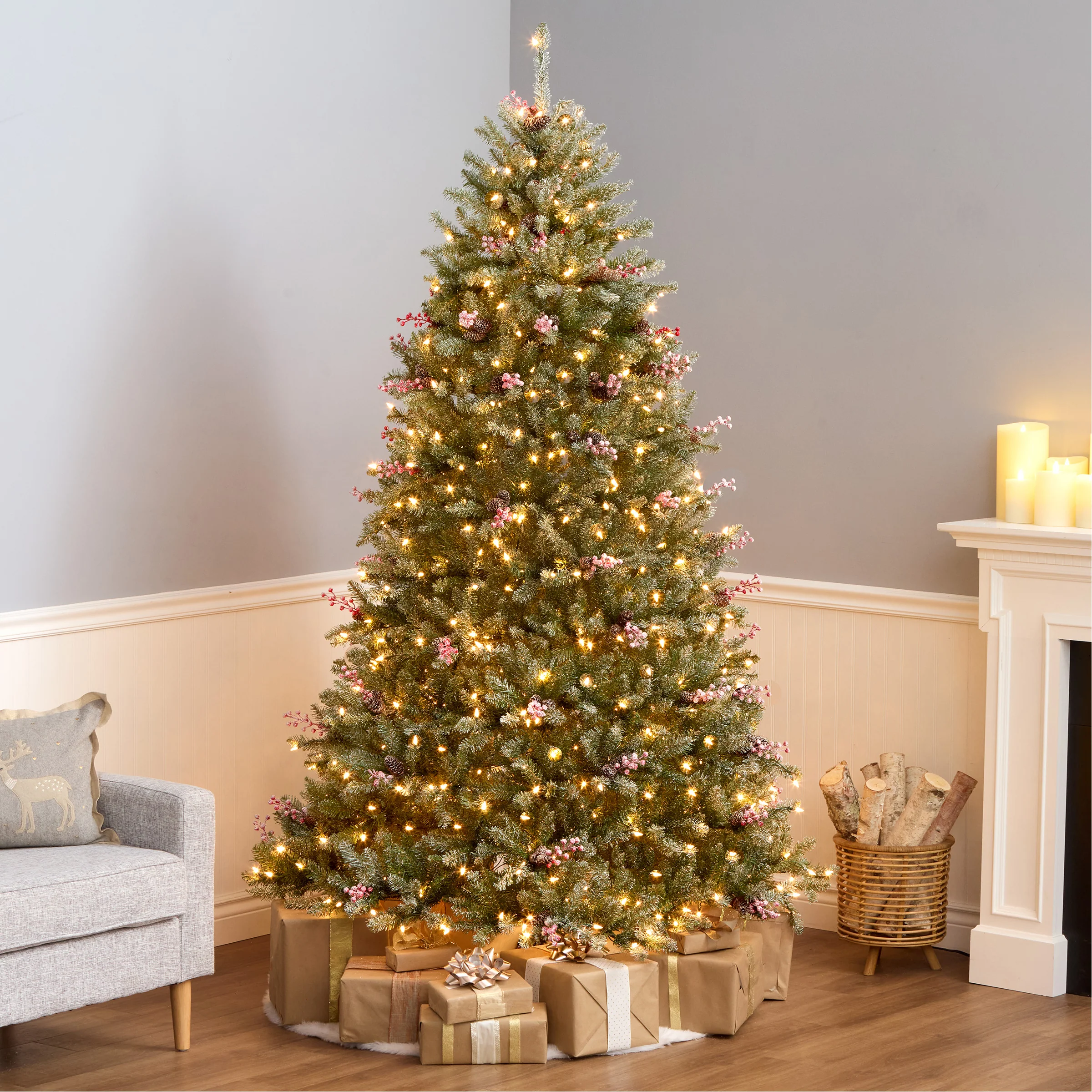7.5 ft. Pre-Lit Dunhill Fir Flocked Tree with 750 Clear Lights - Image 2