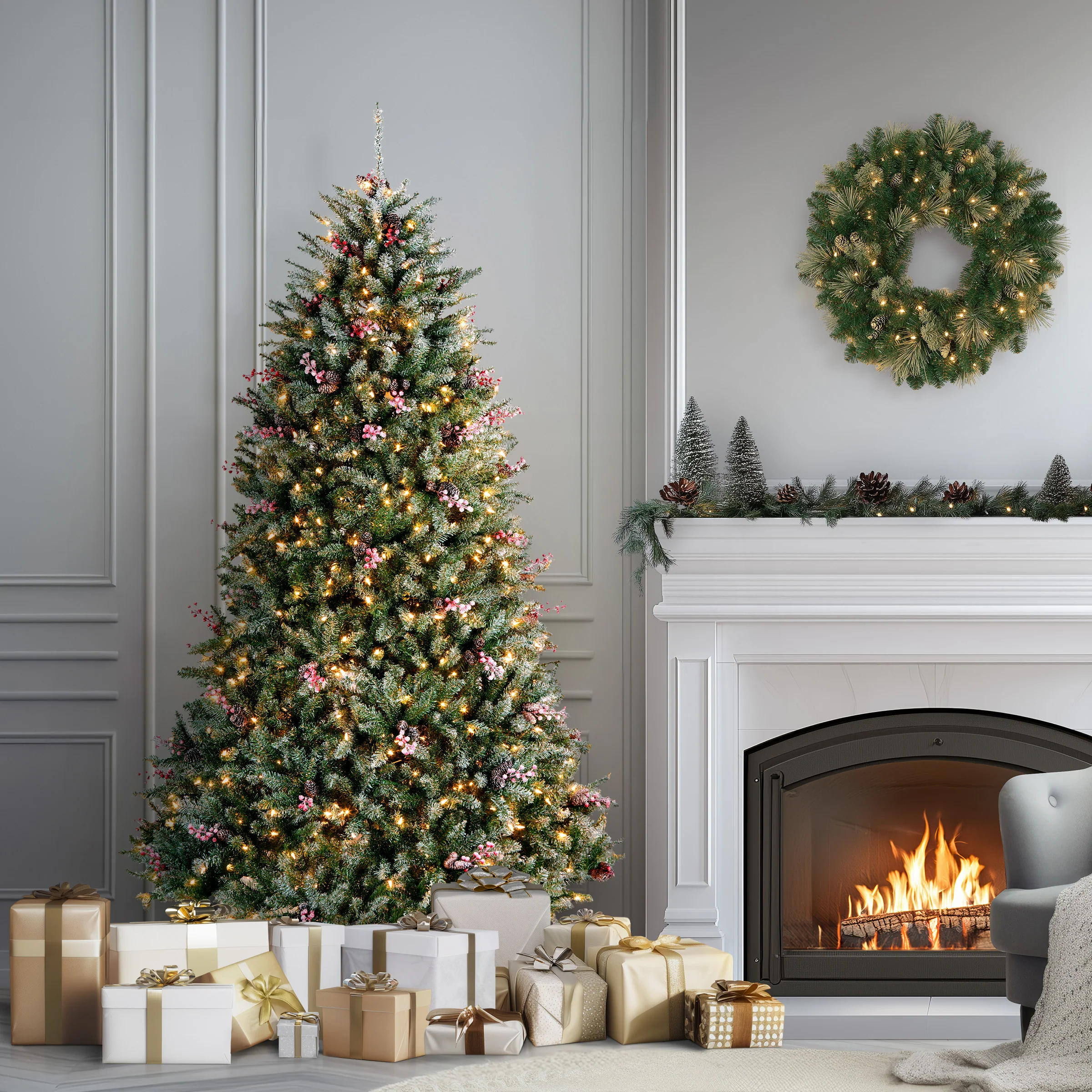 7.5 ft. Pre-Lit Dunhill Fir Flocked Tree with 750 Clear Lights - Image 3