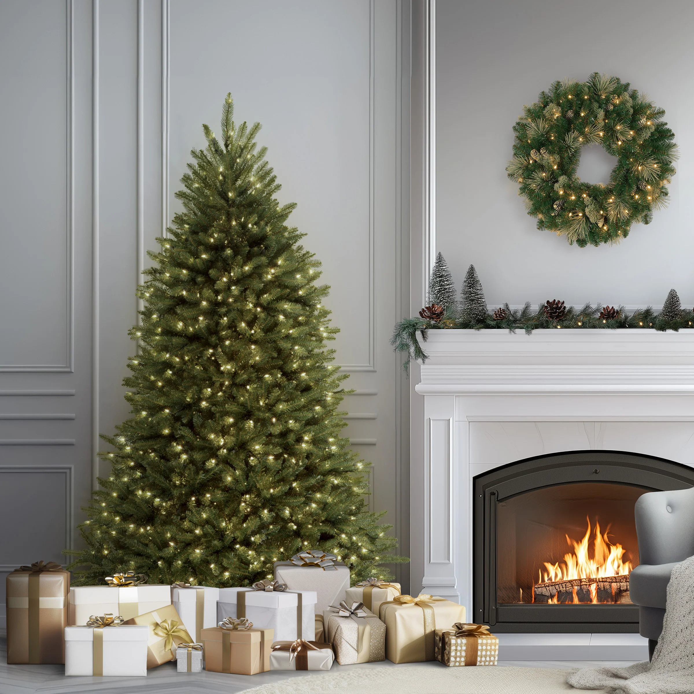 7.5 ft. Pre-Lit Dunhill Fir Tree with Clear Lights, Plug-In - Image 2