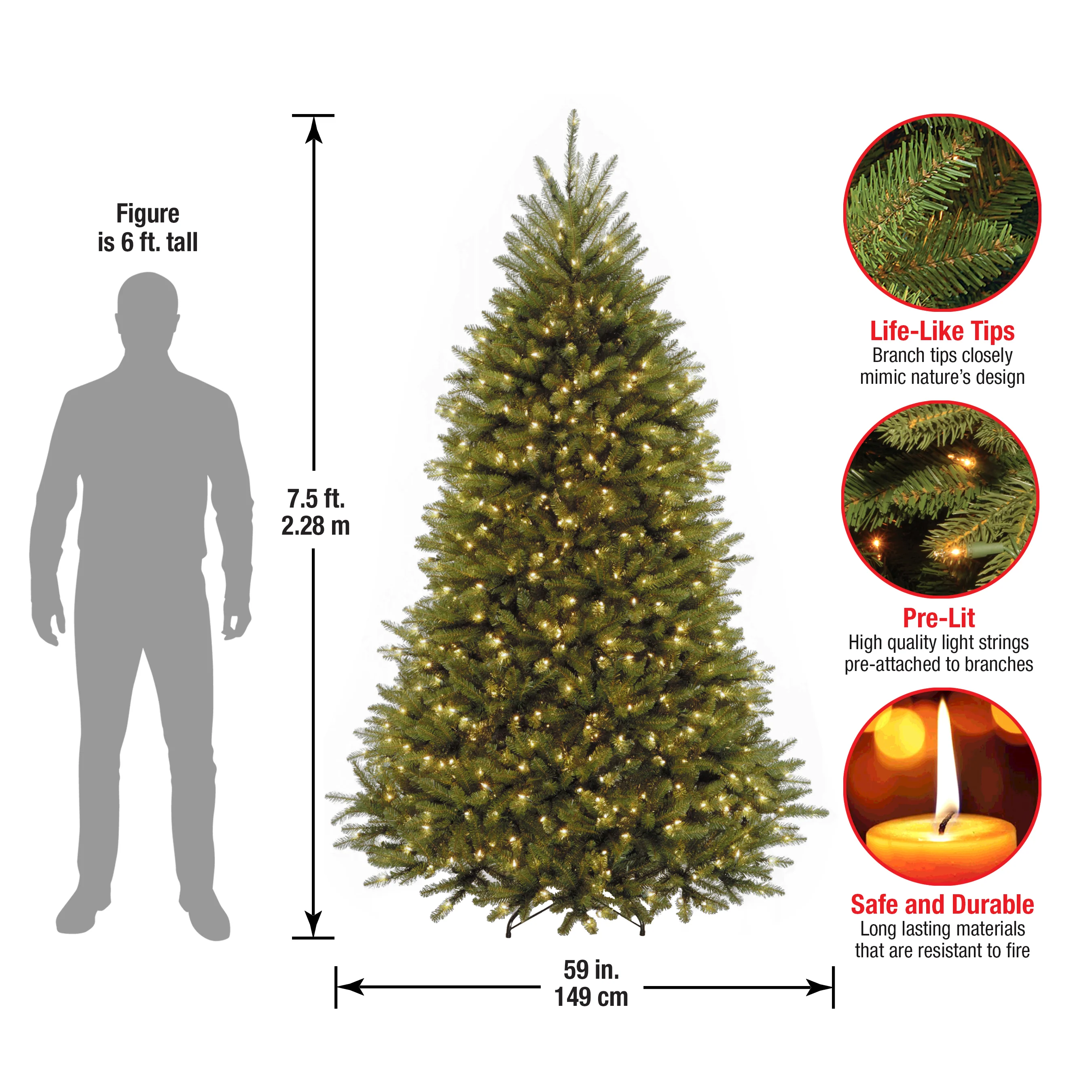 7.5 ft. Pre-Lit Dunhill Fir Tree with Clear Lights, Plug-In - Image 5