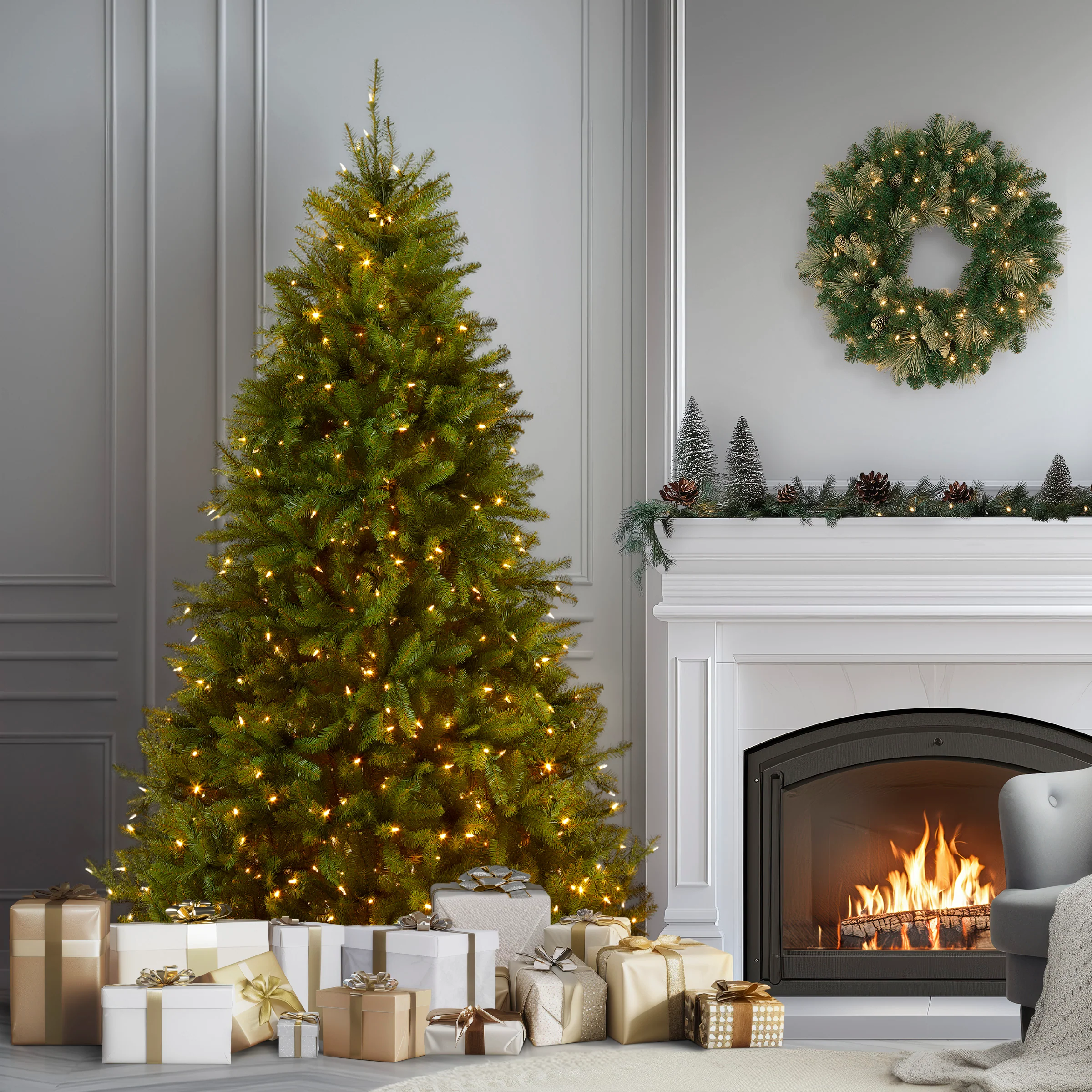 7.5 ft. Pre-Lit Dunhill Fir Tree with Dual Color LED Lights, Plug-In - Image 2