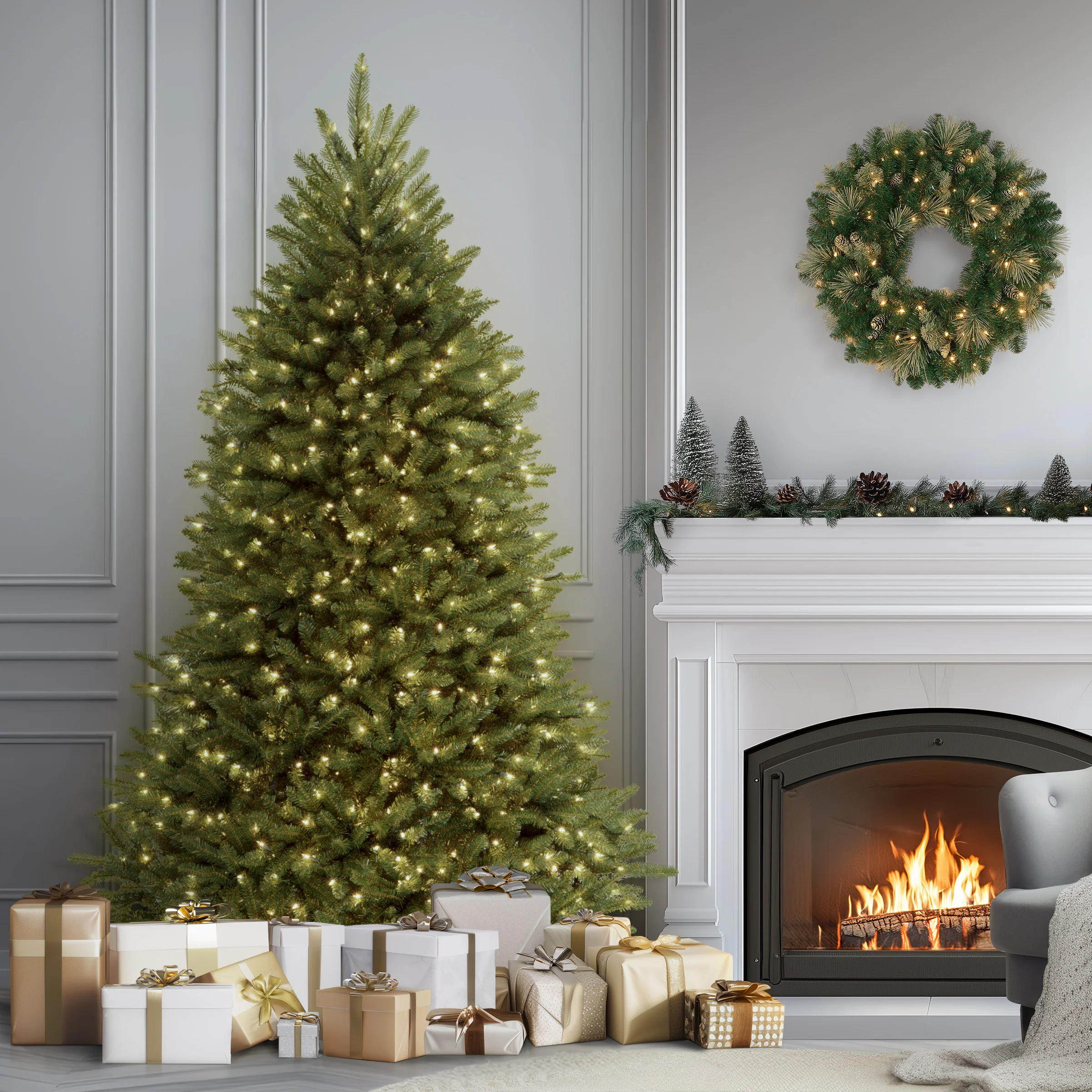 7.5 ft. Pre-Lit Dunhill Fir Tree with PowerConnect Clear Lights, Plug-In - Image 2