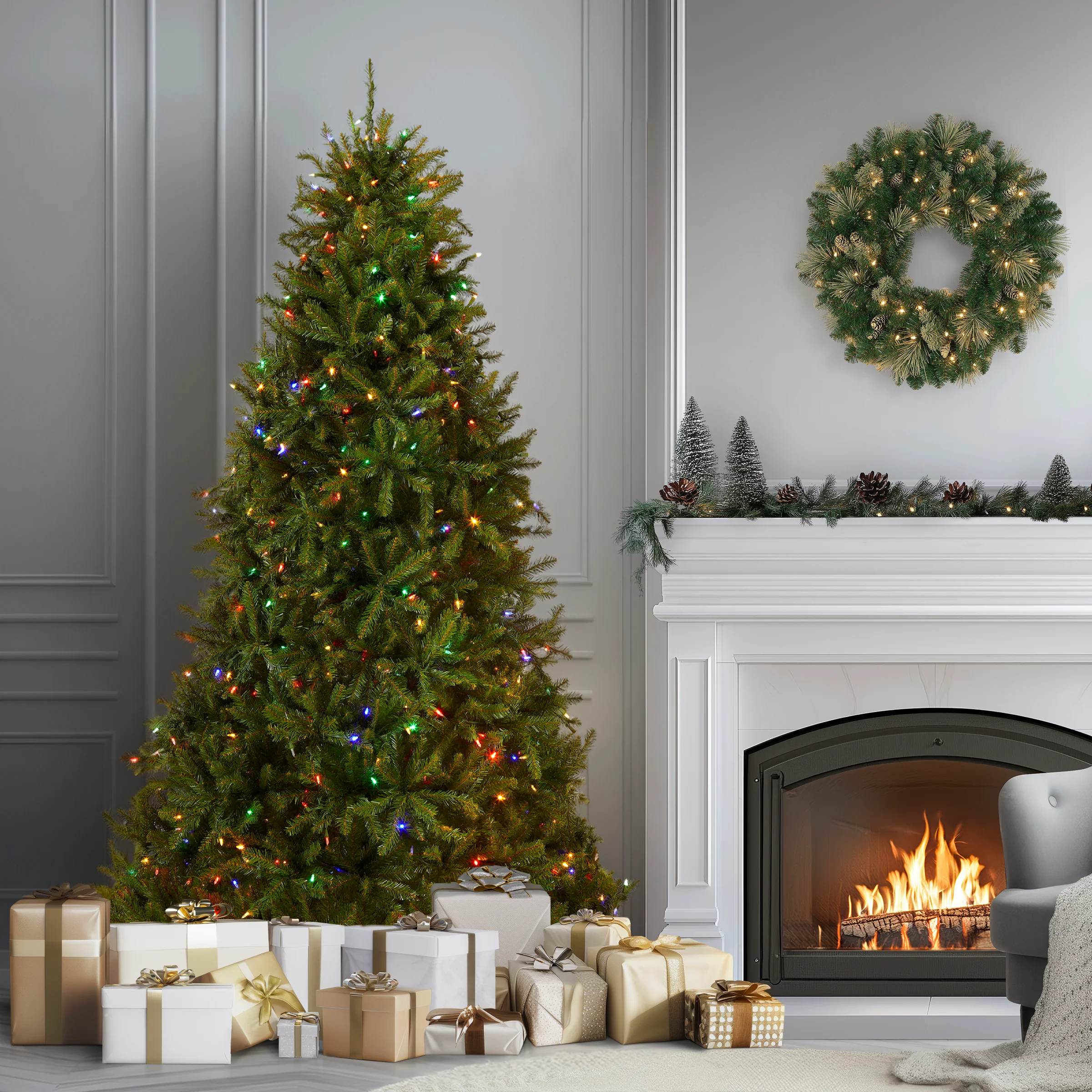 7.5 ft. Pre-Lit Dunhill Fir Tree with PowerConnect Dual Color LED Lights, Plug-In - Image 2
