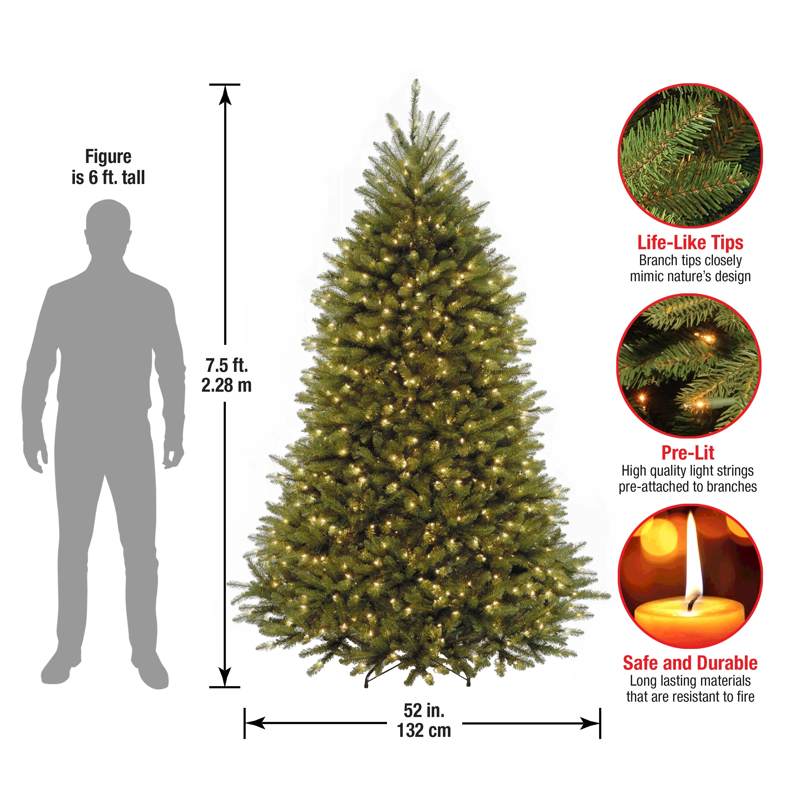 7.5 ft. Pre-Lit Dunhill Fir Tree with White Lights, Plug-In - Image 5