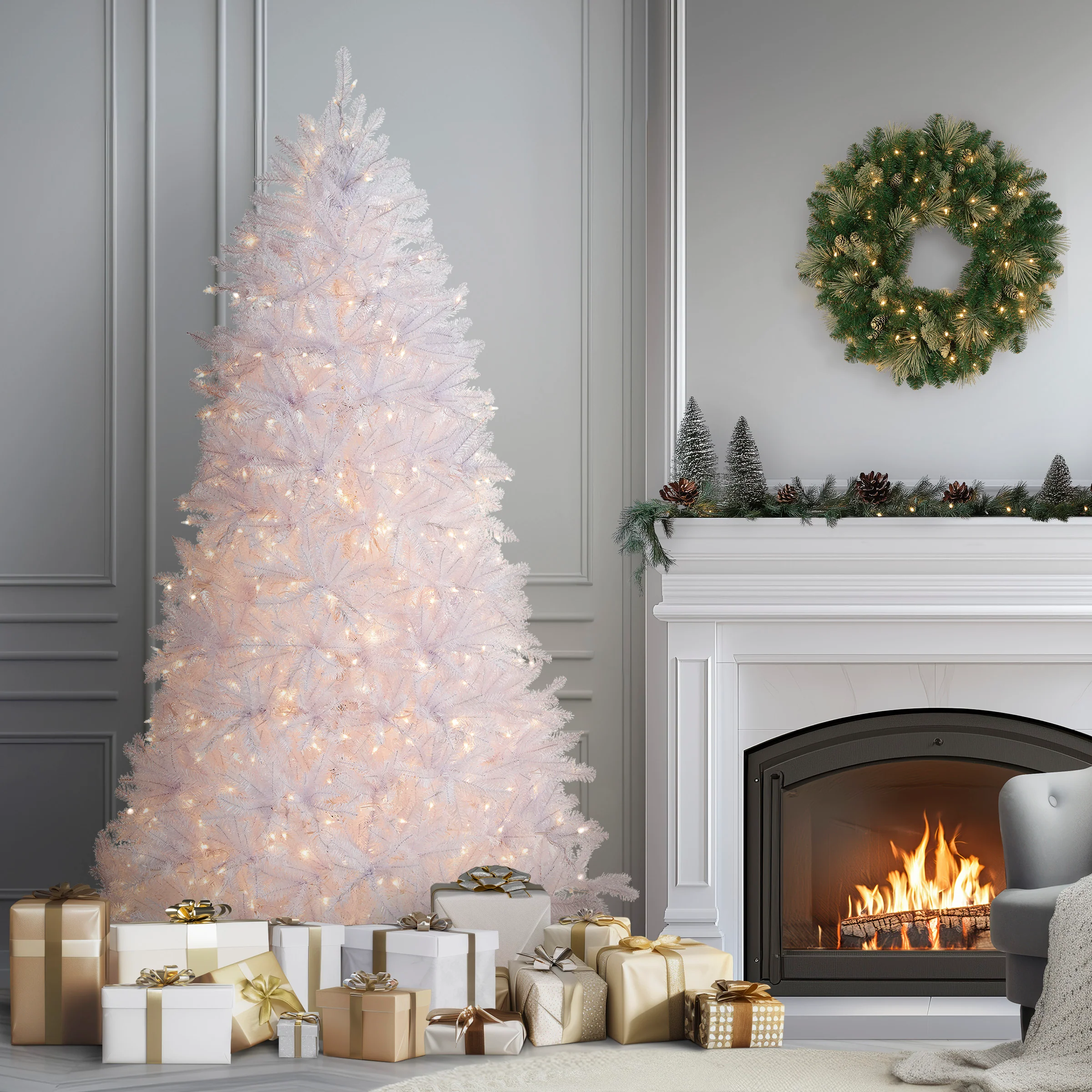 7.5 ft. Pre-Lit Dunhill Fir White Tree with Clear Lights, Plug-In - Image 2