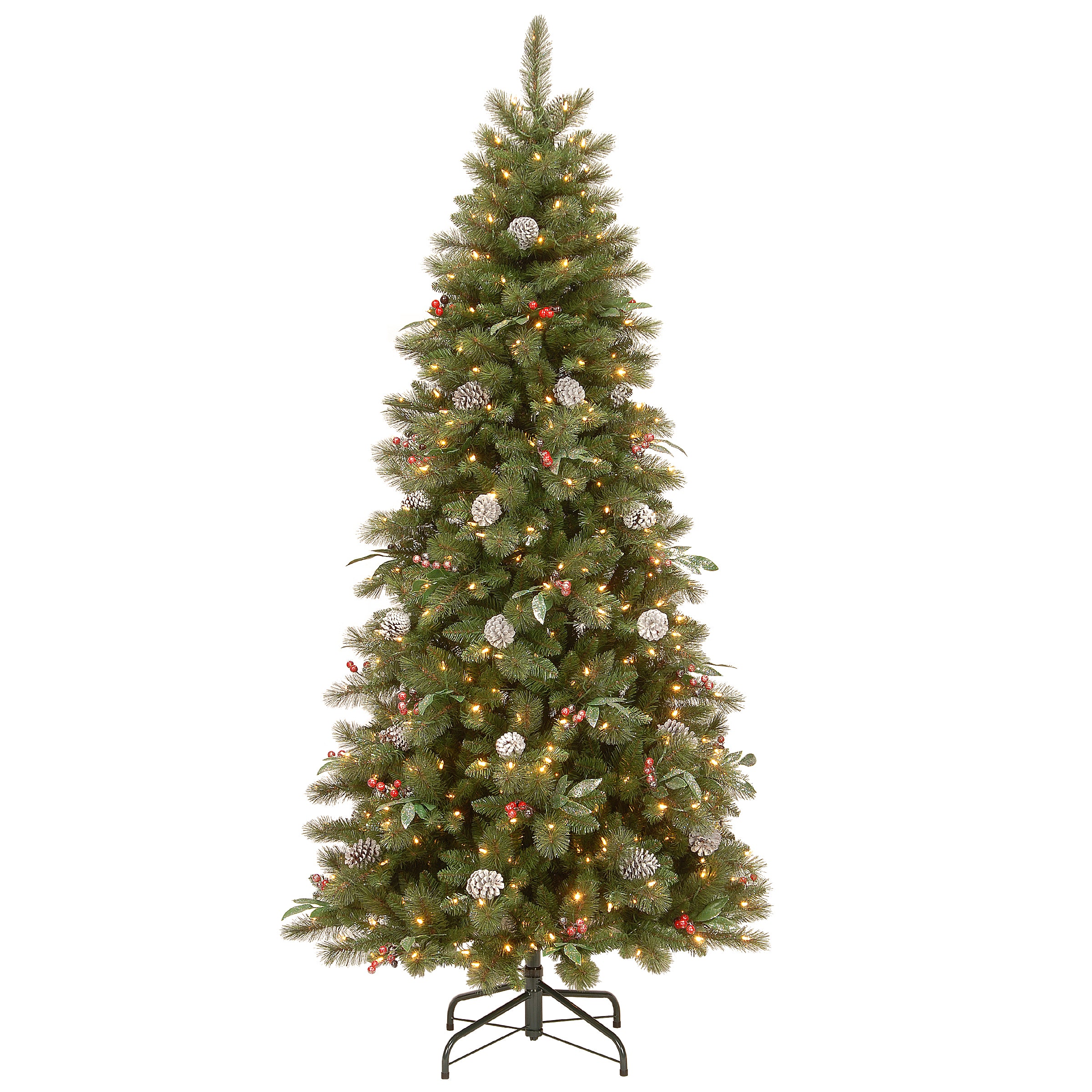 7.5 ft. Pre-Lit Frosted Pine Berry Slim Tree with Clear Lights