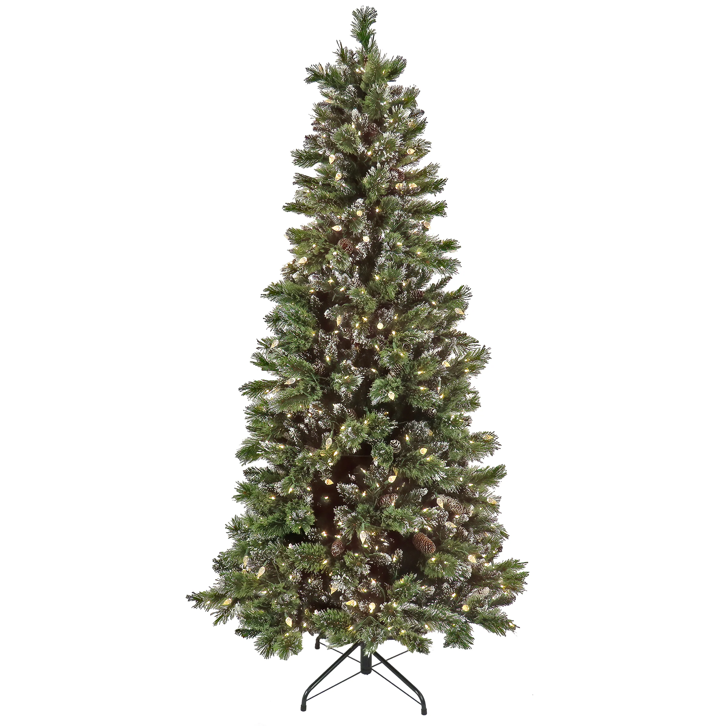 7.5 ft. Pre-Lit Glittery Bristle Pine Medium Tree with PowerConnect Warm White LED Lights