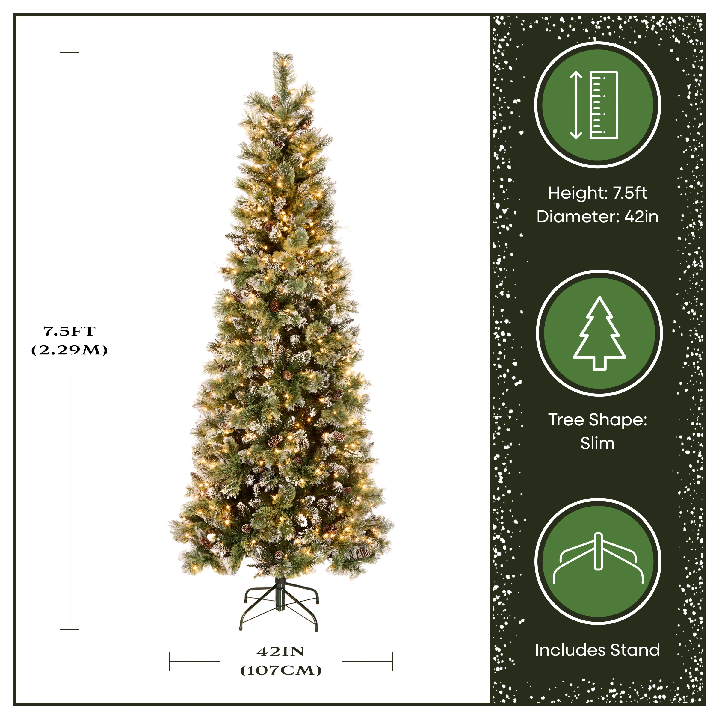 7.5 ft. Pre-Lit Glittery Bristle Slim Tree with Clear Lights, Plug-In - Image 3