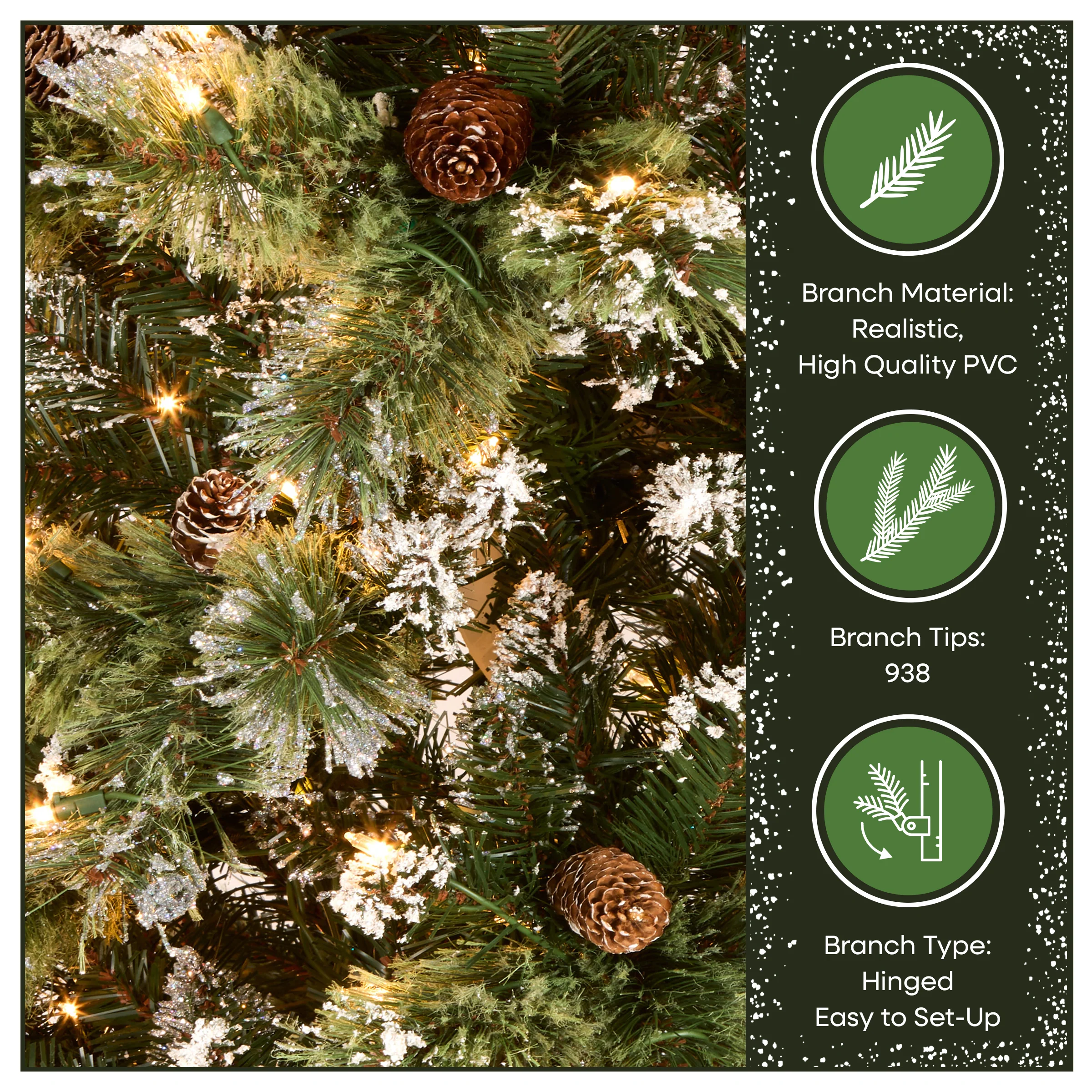 7.5 ft. Pre-Lit Glittery Bristle Slim Tree with Clear Lights, Plug-In - Image 6