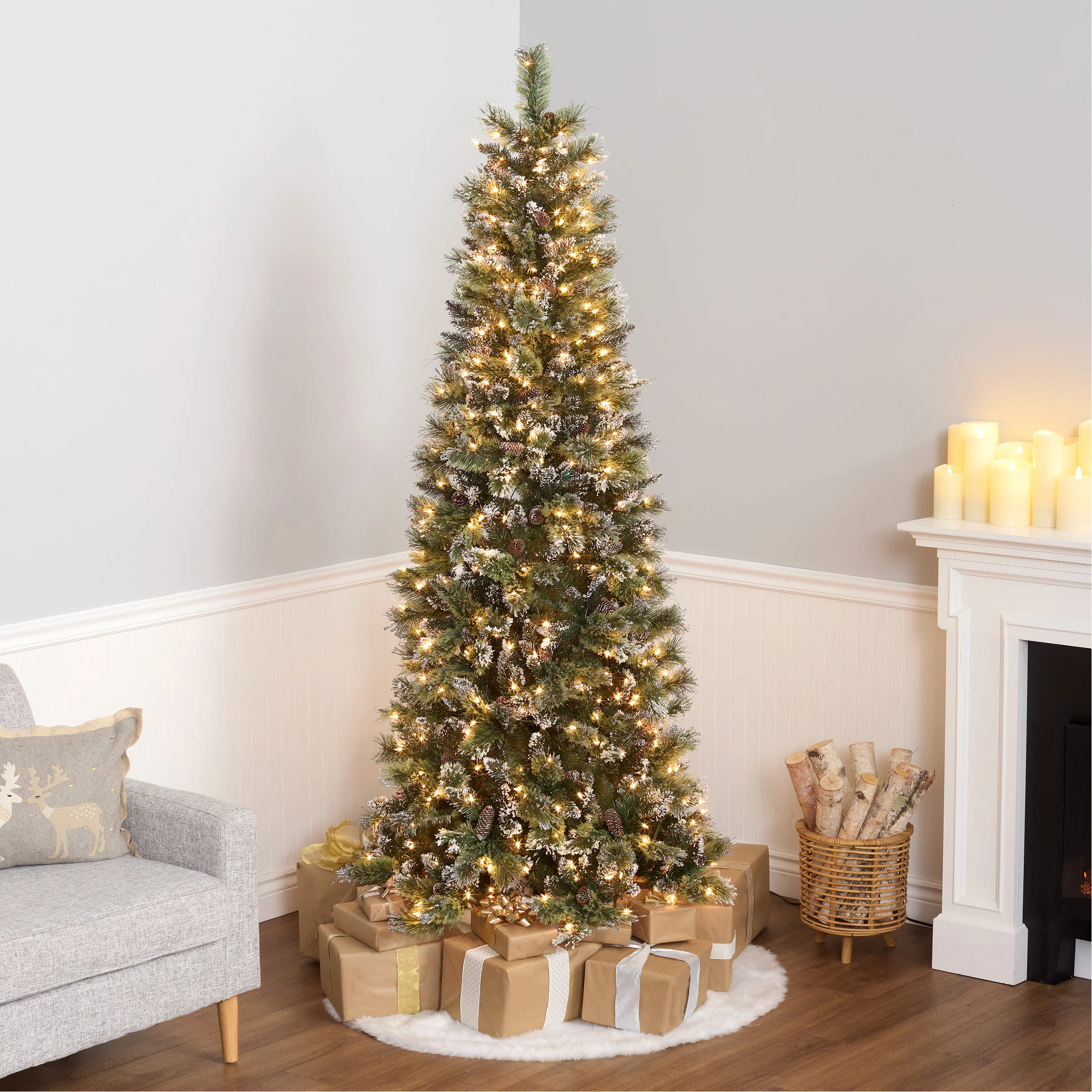 7.5 ft. Pre-Lit Glittery Bristle Slim Tree with Clear Lights, Plug-In - Image 8