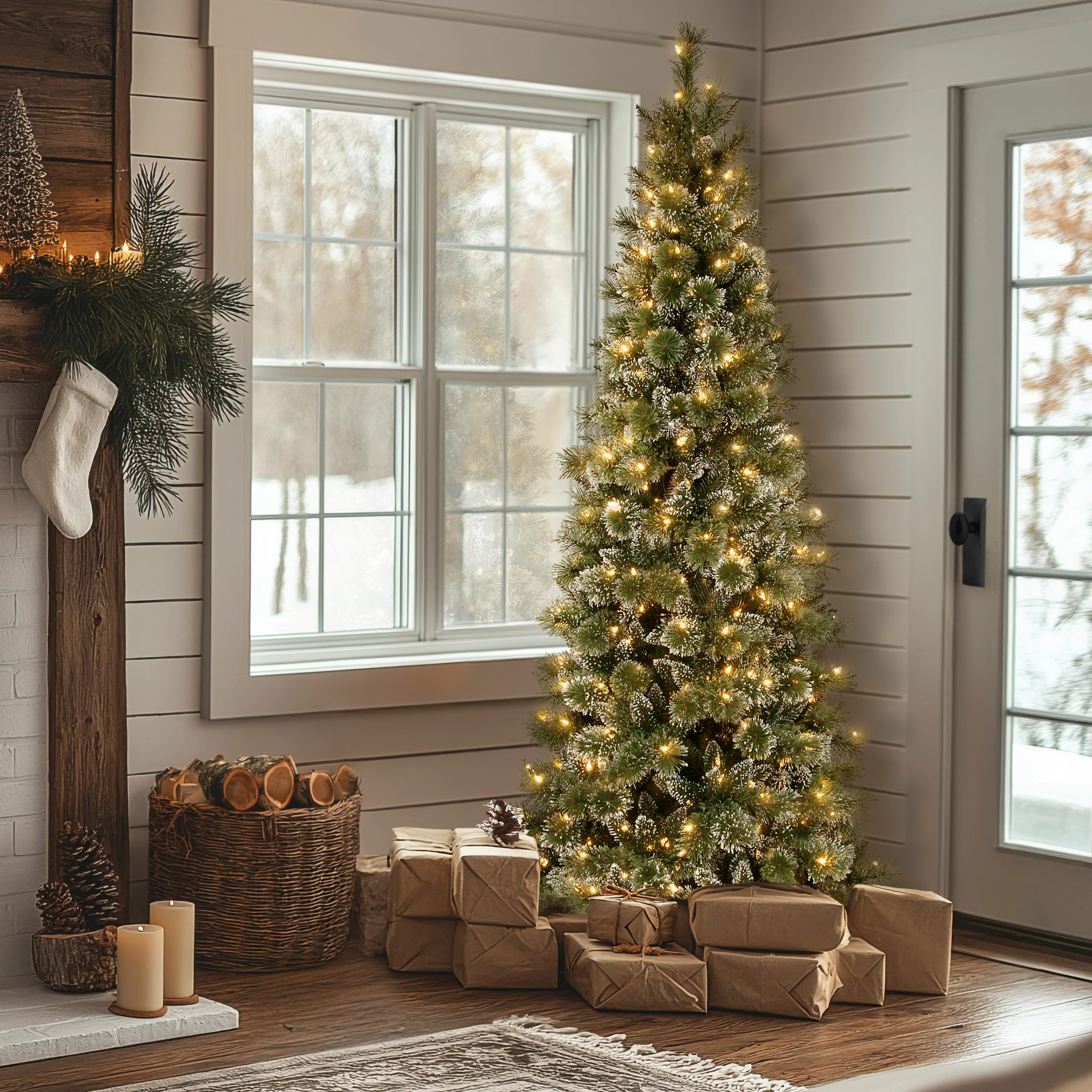7.5 ft. Pre-Lit Glittery Bristle Slim Tree with LED Lights, Plug-In - Image 2