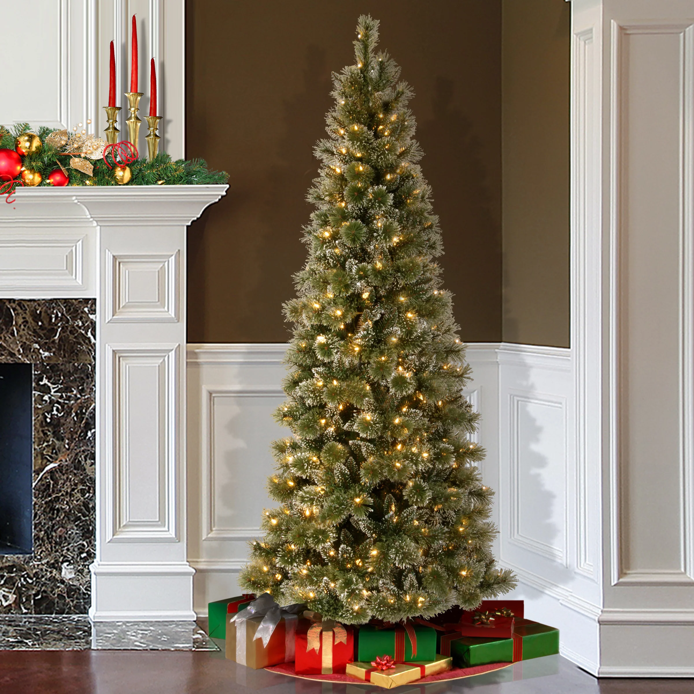 7.5 ft. Pre-Lit Glittery Bristle Slim Tree with LED Lights, Plug-In - Image 6