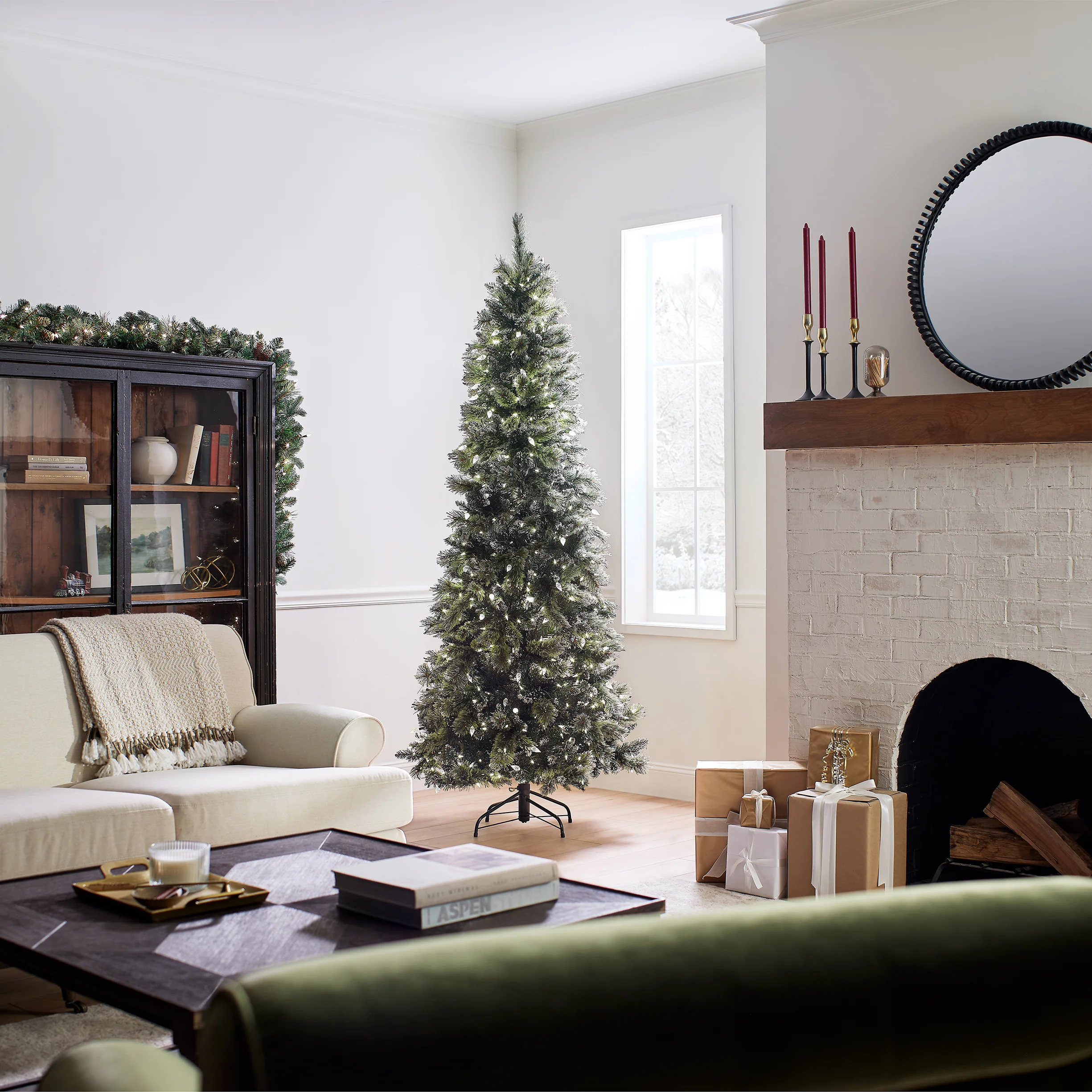 7.5 ft. Pre-Lit Glittery Bristle Slim Tree with LED Lights, Plug-In - Image 8