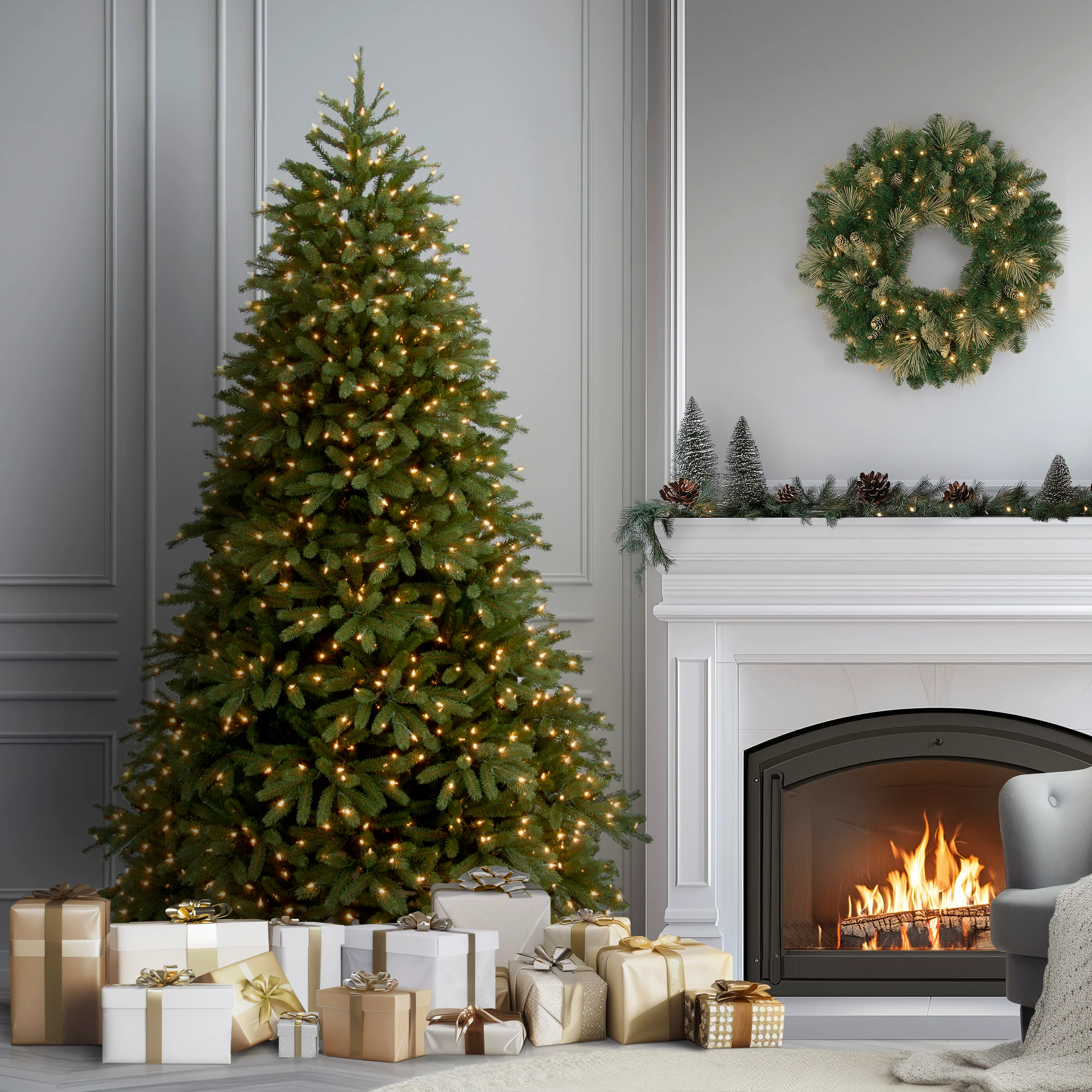 7.5 ft. Pre-Lit Jersey Fraser Fir Medium Tree with Dual Color LED Lights, Plug-In - Image 2