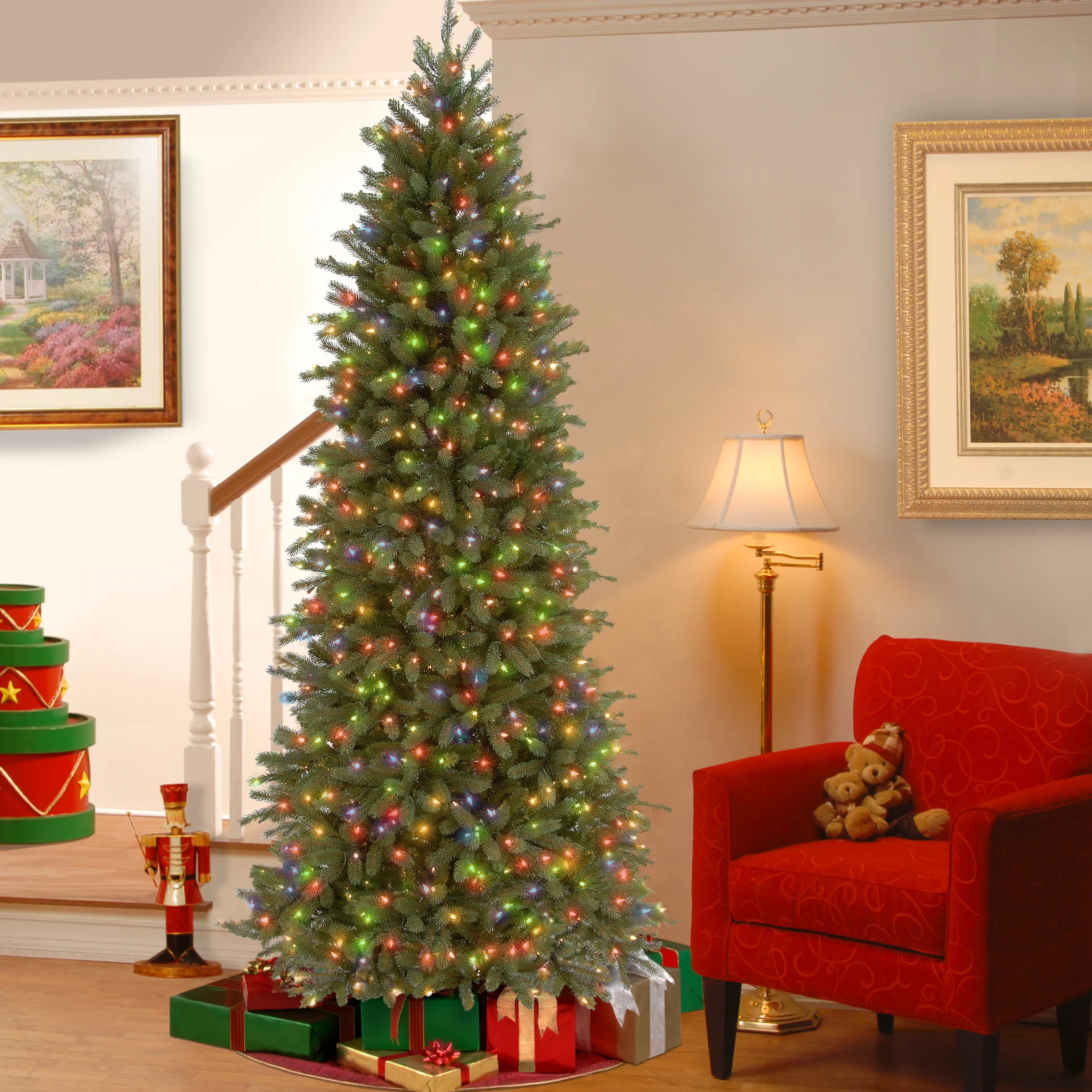 7.5 ft. Pre-Lit Jersey Fraser Fir Pencil Slim Tree with Multicolor Lights - Image 2