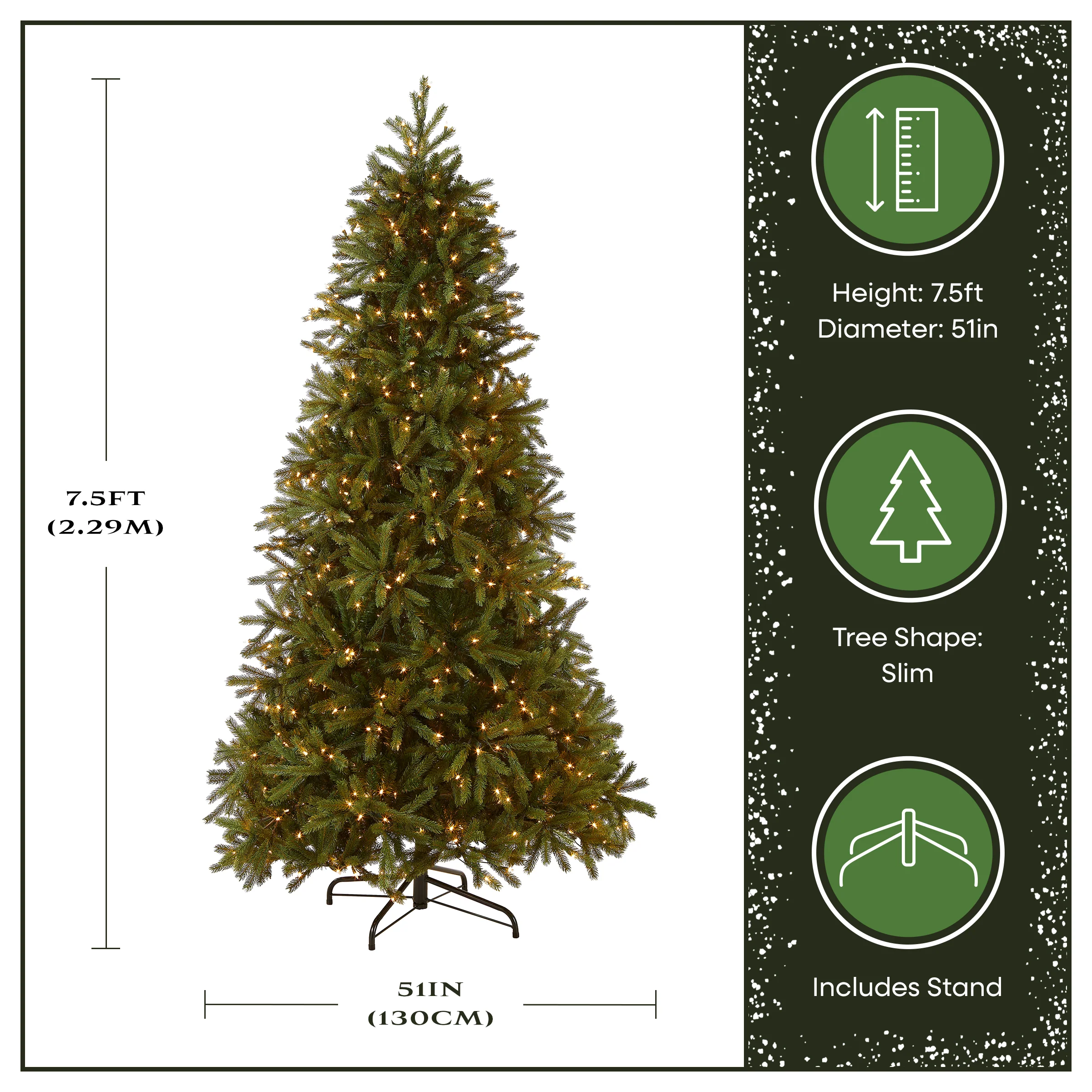 7.5 ft. Pre-Lit Jersey Fraser Fir Slim Tree with Clear Lights, Plug-In - Image 3