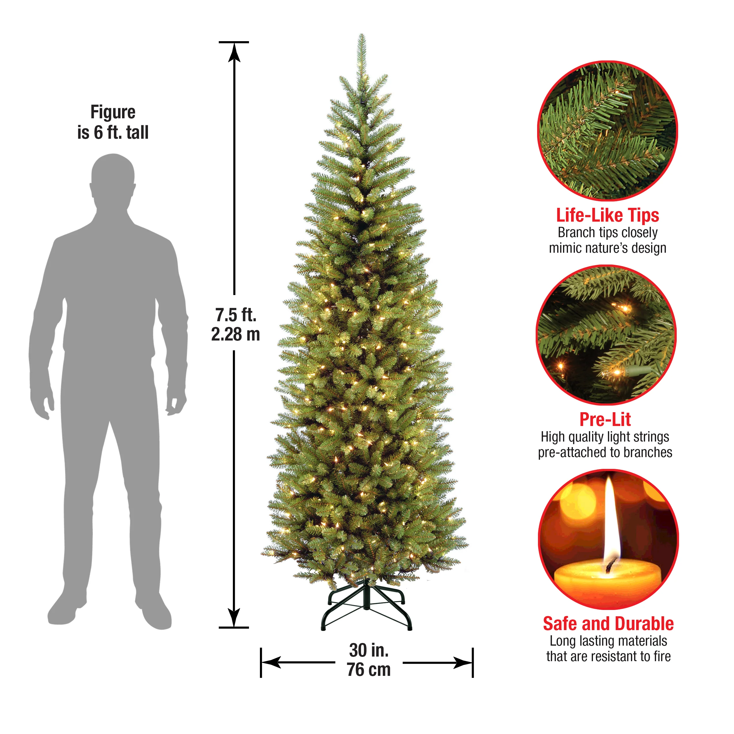 7.5 ft. Pre-Lit Kingswood Fir Pencil Tree with Clear Lights, Plug-In - Image 6
