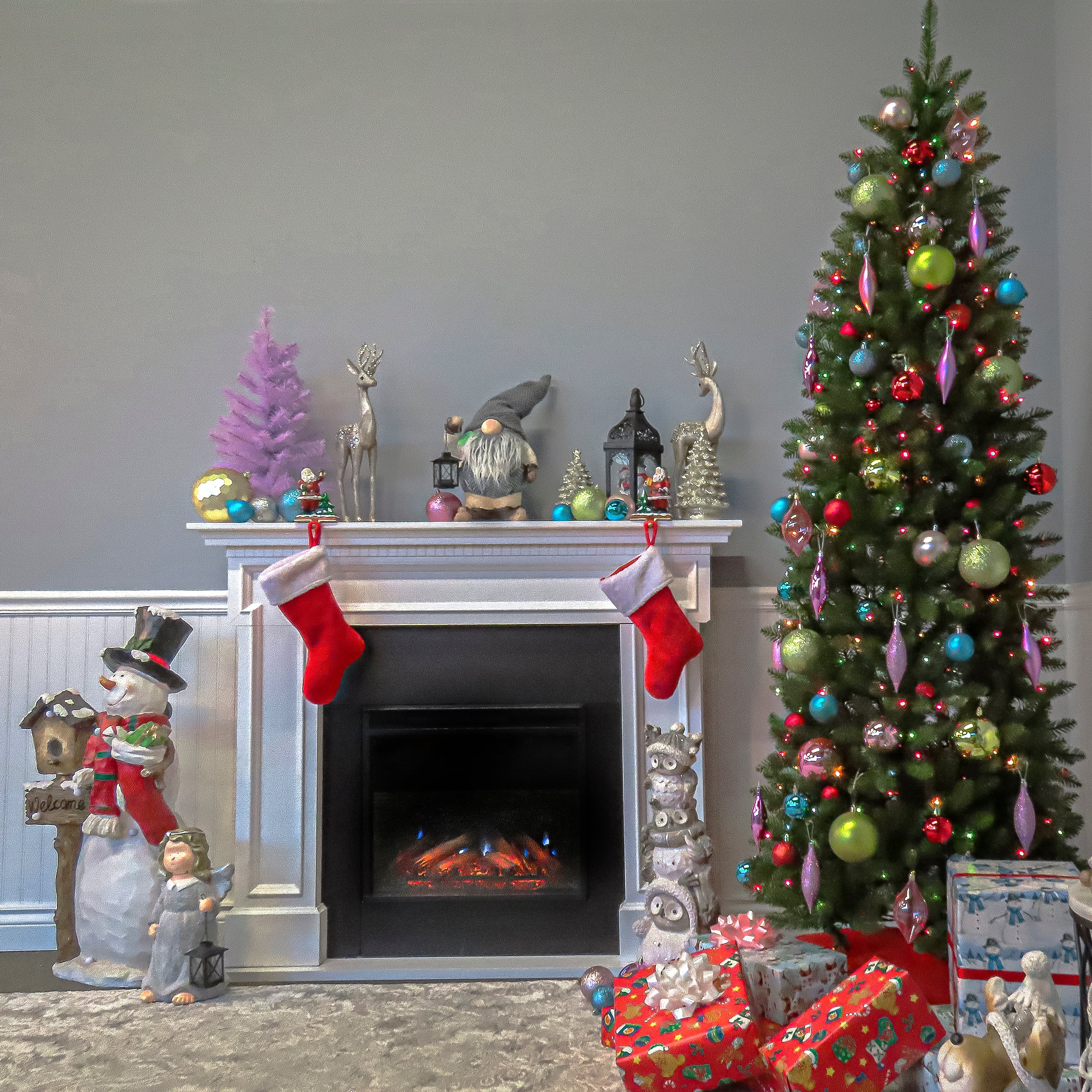 7.5 ft. Pre-Lit Kingswood Fir Pencil Tree with Multicolor Lights, Plug-In - Image 12
