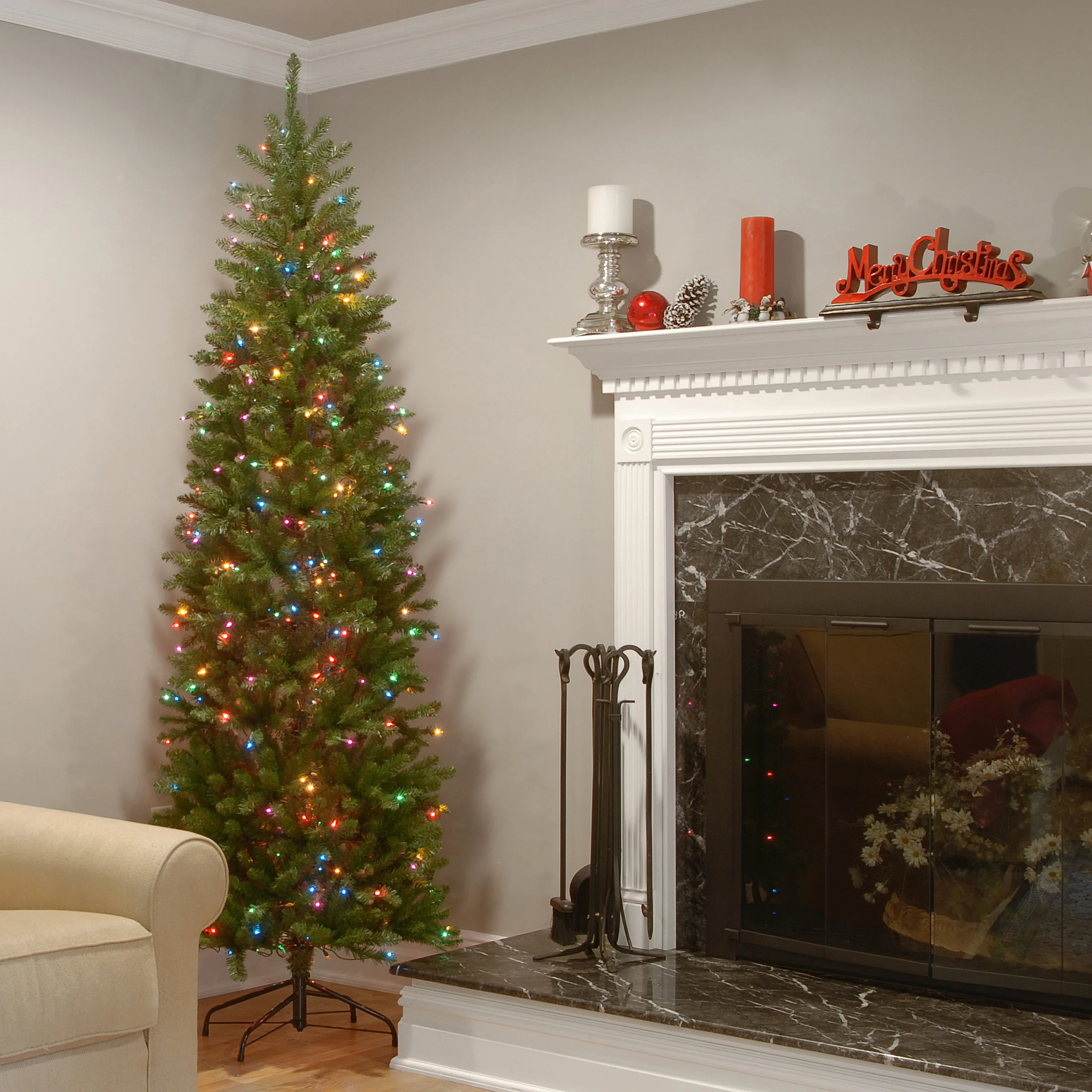 7.5 ft. Pre-Lit Kingswood Fir Pencil Tree with Multicolor Lights, Plug-In - Image 15