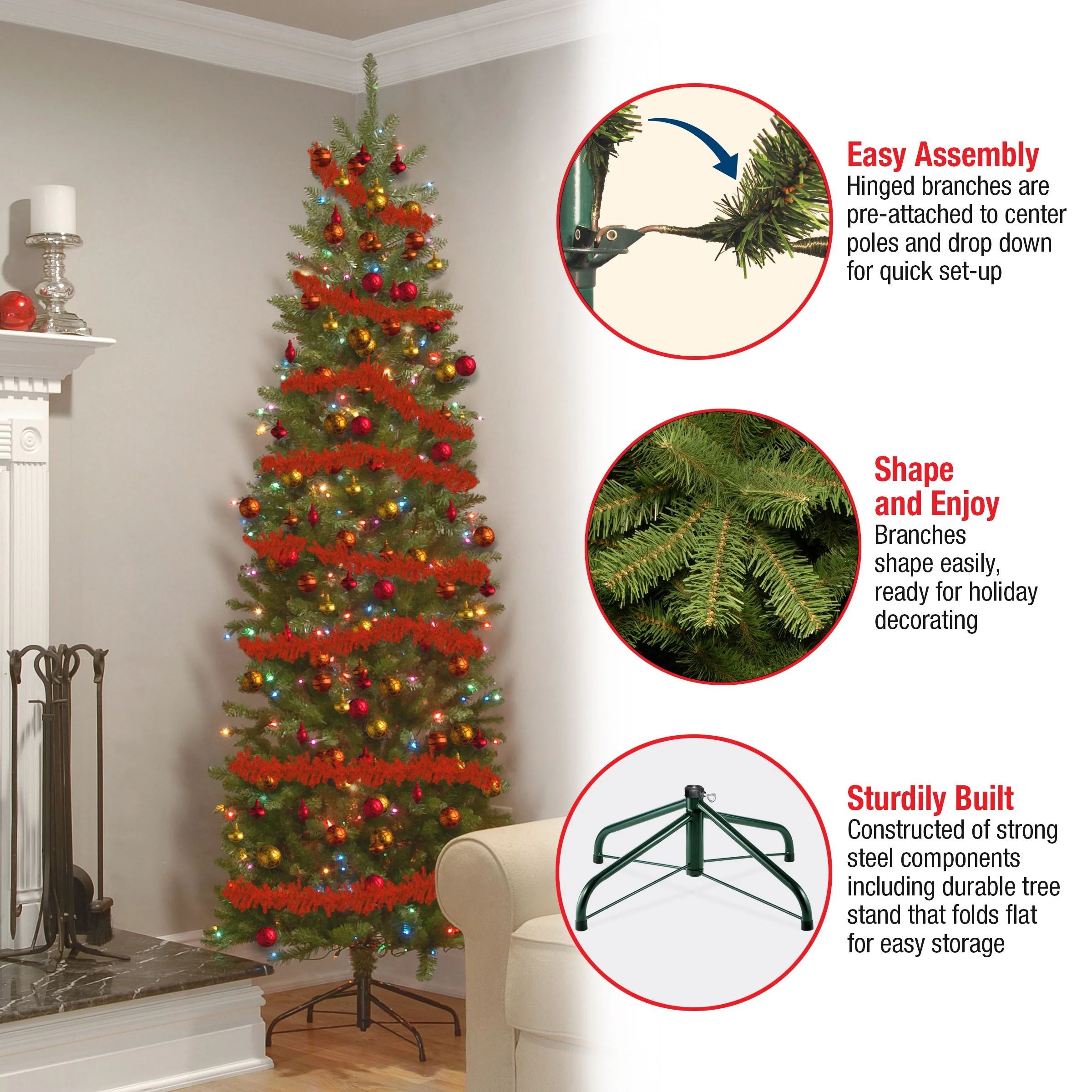 7.5 ft. Pre-Lit Kingswood Fir Pencil Tree with Multicolor Lights, Plug-In - Image 6