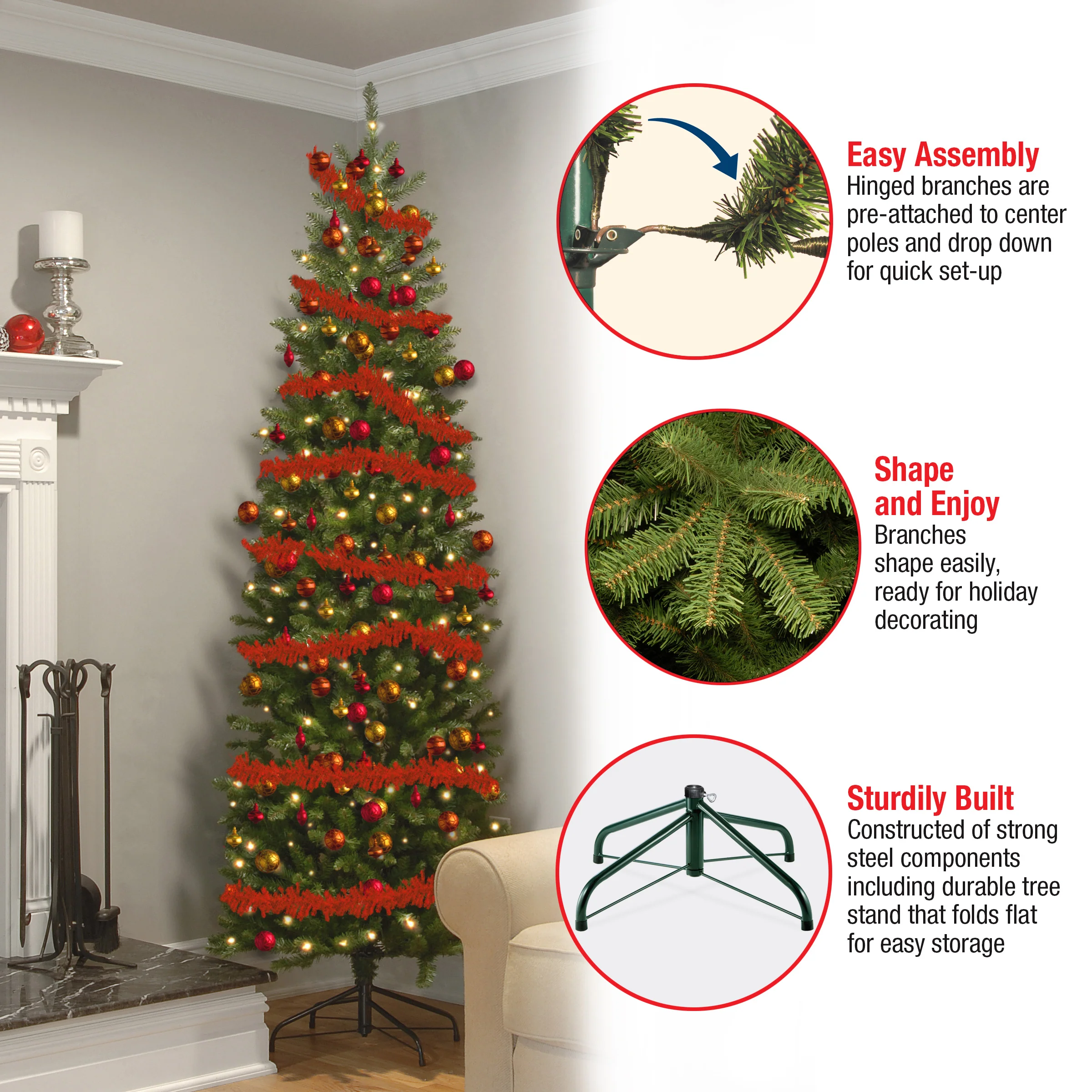7.5 ft. Pre-Lit Kingswood Fir Slim Tree with PowerConnect Dual Color LED Lights, Plug-In - Image 4