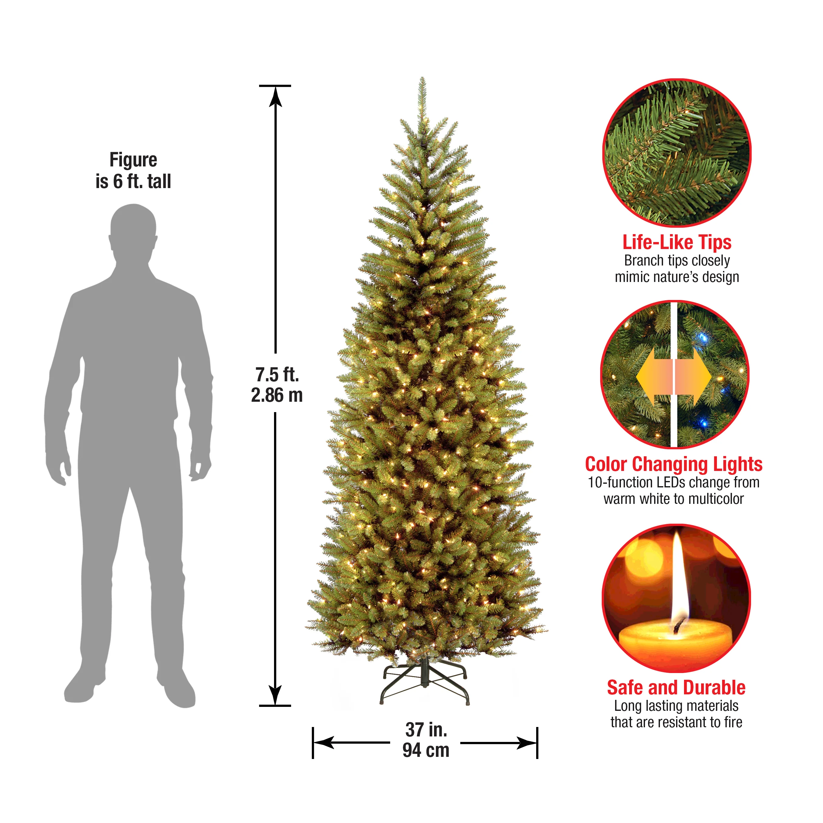 7.5 ft. Pre-Lit Kingswood Fir Slim Tree with PowerConnect Dual Color LED Lights, Plug-In - Image 5