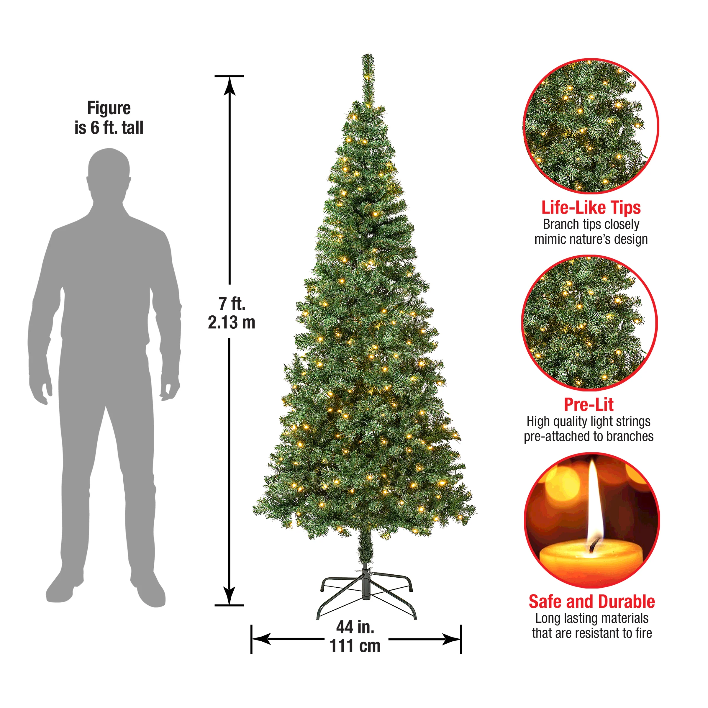 7.5 ft. Pre-Lit Linden Spruce Slim Tree with LED Lights, Plug-In - Image 4