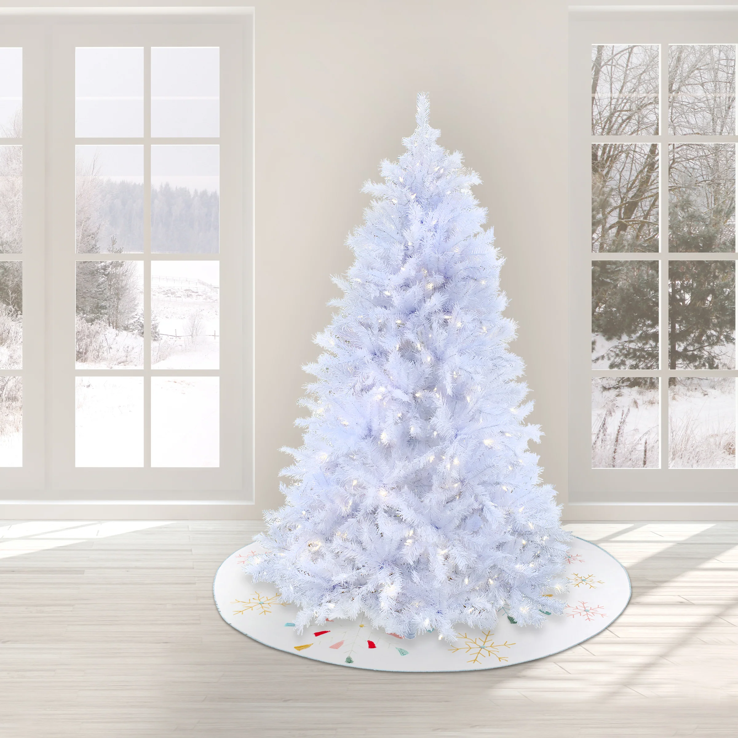 7.5 ft. Pre-Lit Millville White Tree with PowerConnect Dual Color LED Lights, Plug-In - Image 2