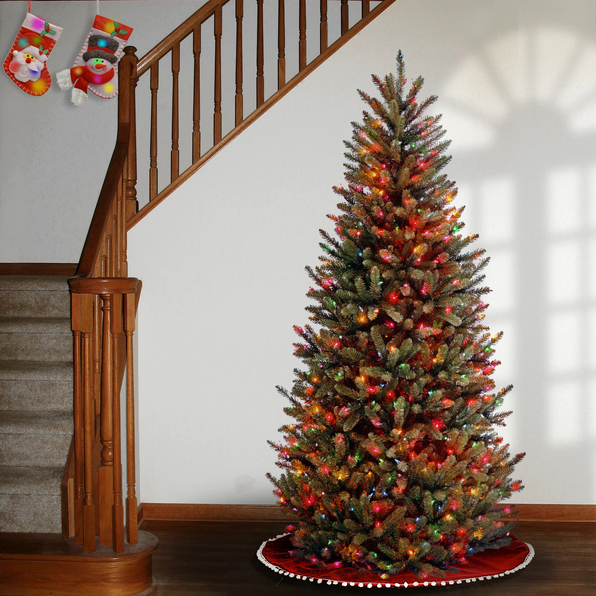 7.5 ft. Pre-Lit Natural Fraser Fir Slim Tree with Multicolor Lights, Plug-In - Image 2