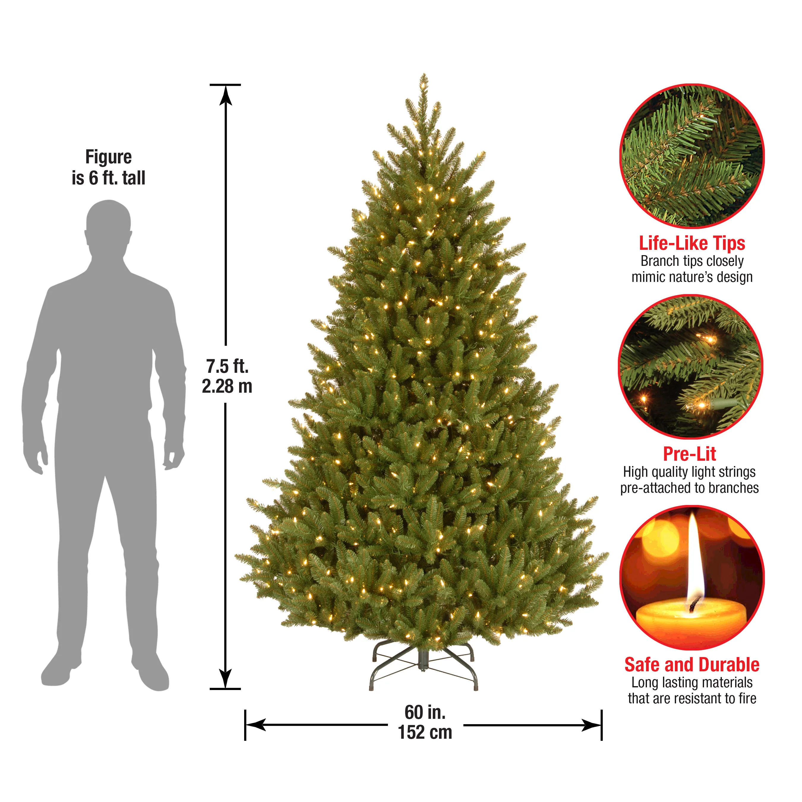 7.5 ft. Pre-Lit Natural Fraser Fir Tree with Clear Lights, Plug-In - Image 6