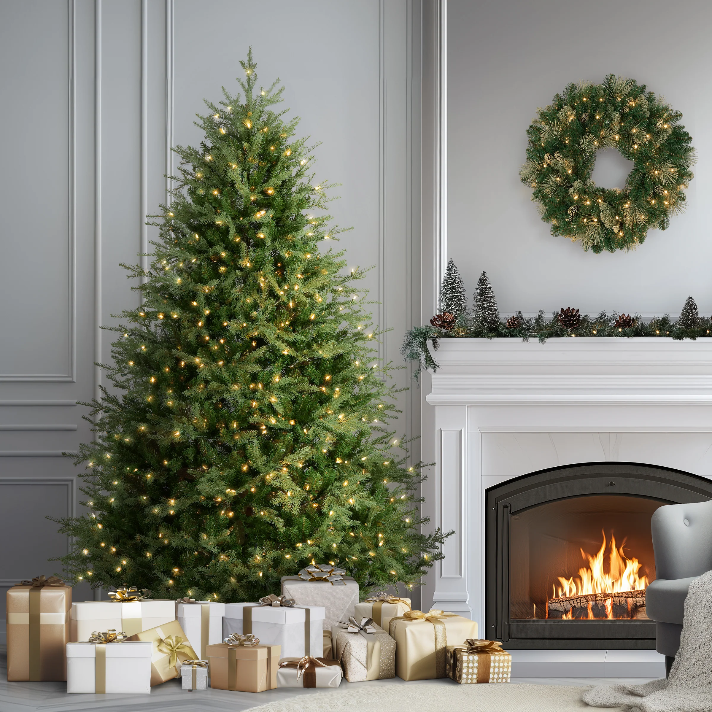7.5 ft. Pre-Lit Nordic Spruce Medium Tree with Clear Lights - Image 3