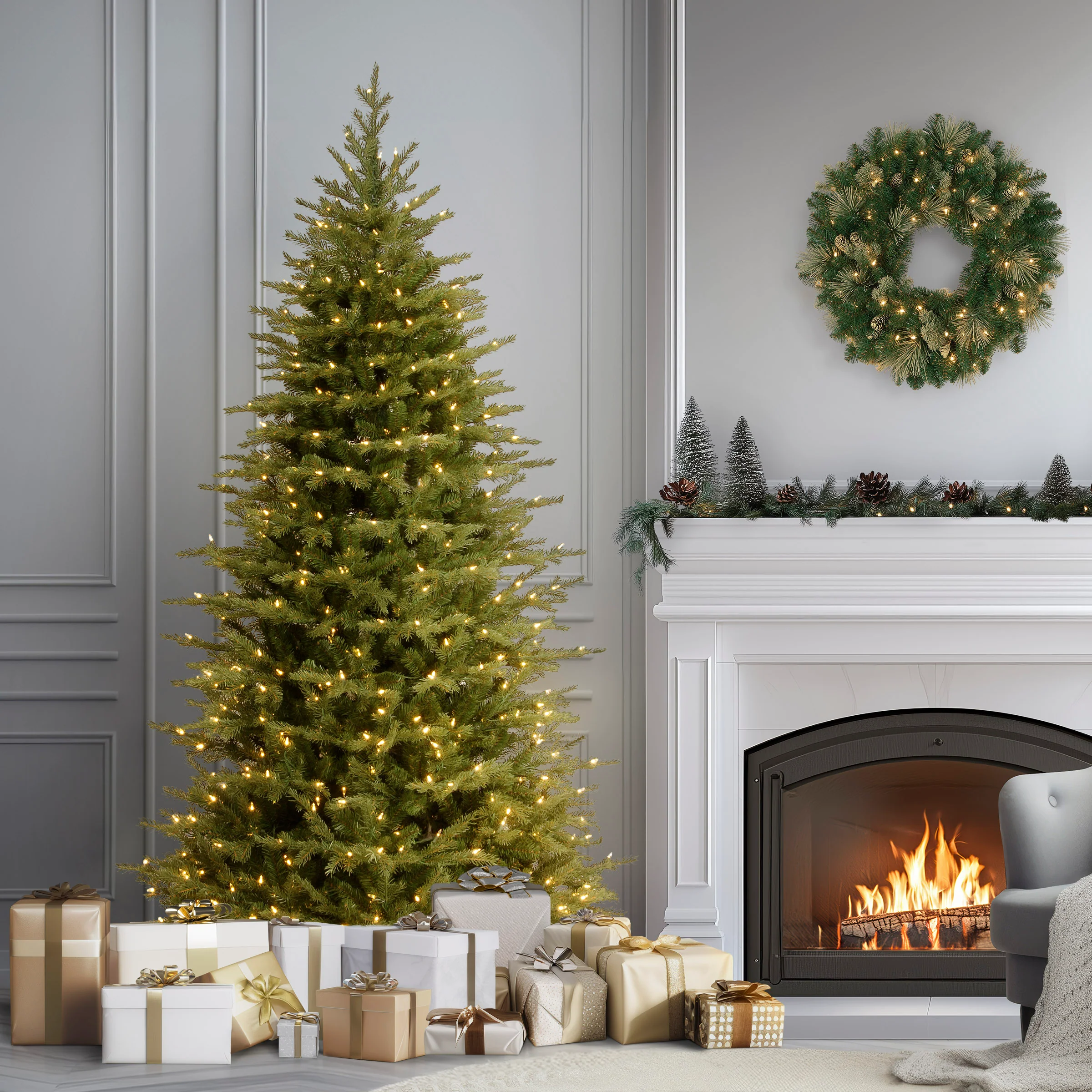 7.5 ft. Pre-Lit Nordic Spruce Slim Tree with Clear Lights, Plug-In - Image 2