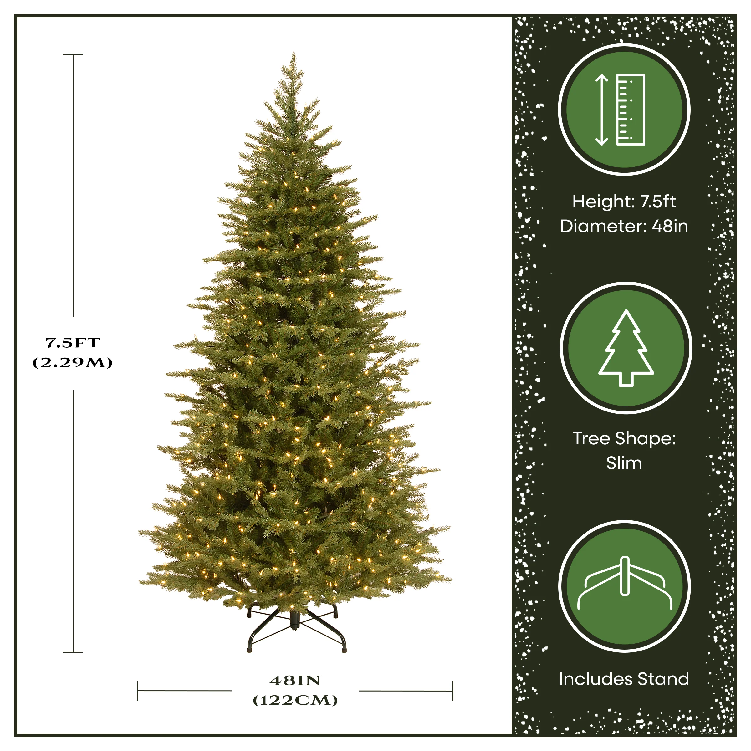7.5 ft. Pre-Lit Nordic Spruce Slim Tree with Clear Lights, Plug-In - Image 3