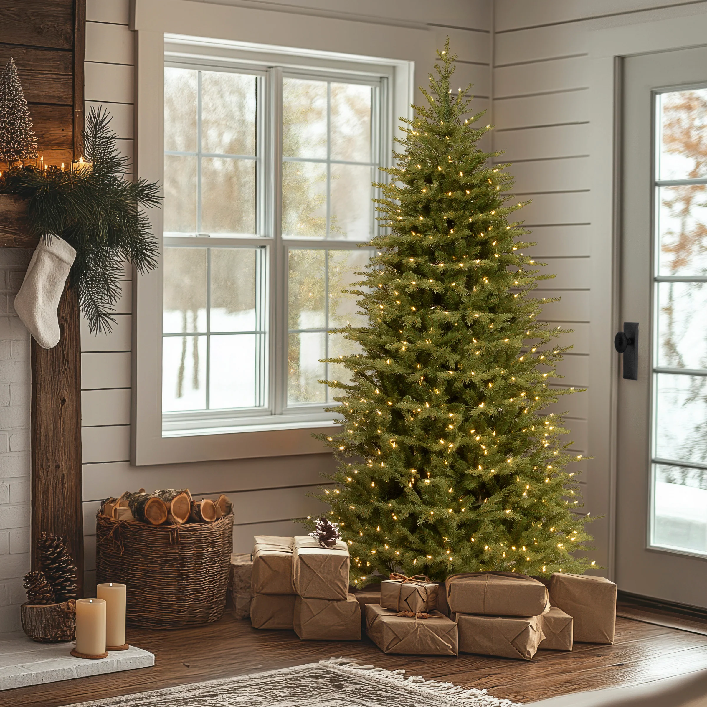 7.5 ft. Pre-Lit Nordic Spruce Slim Tree with Dual Color LED Lights, Plug-In - Image 2