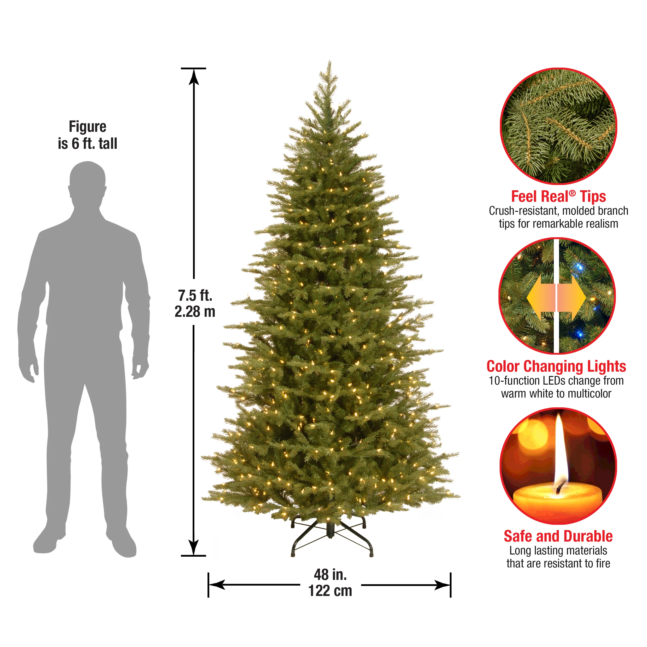 7.5 ft. Pre-Lit Nordic Spruce Slim Tree with Dual Color LED Lights, Plug-In - Image 5