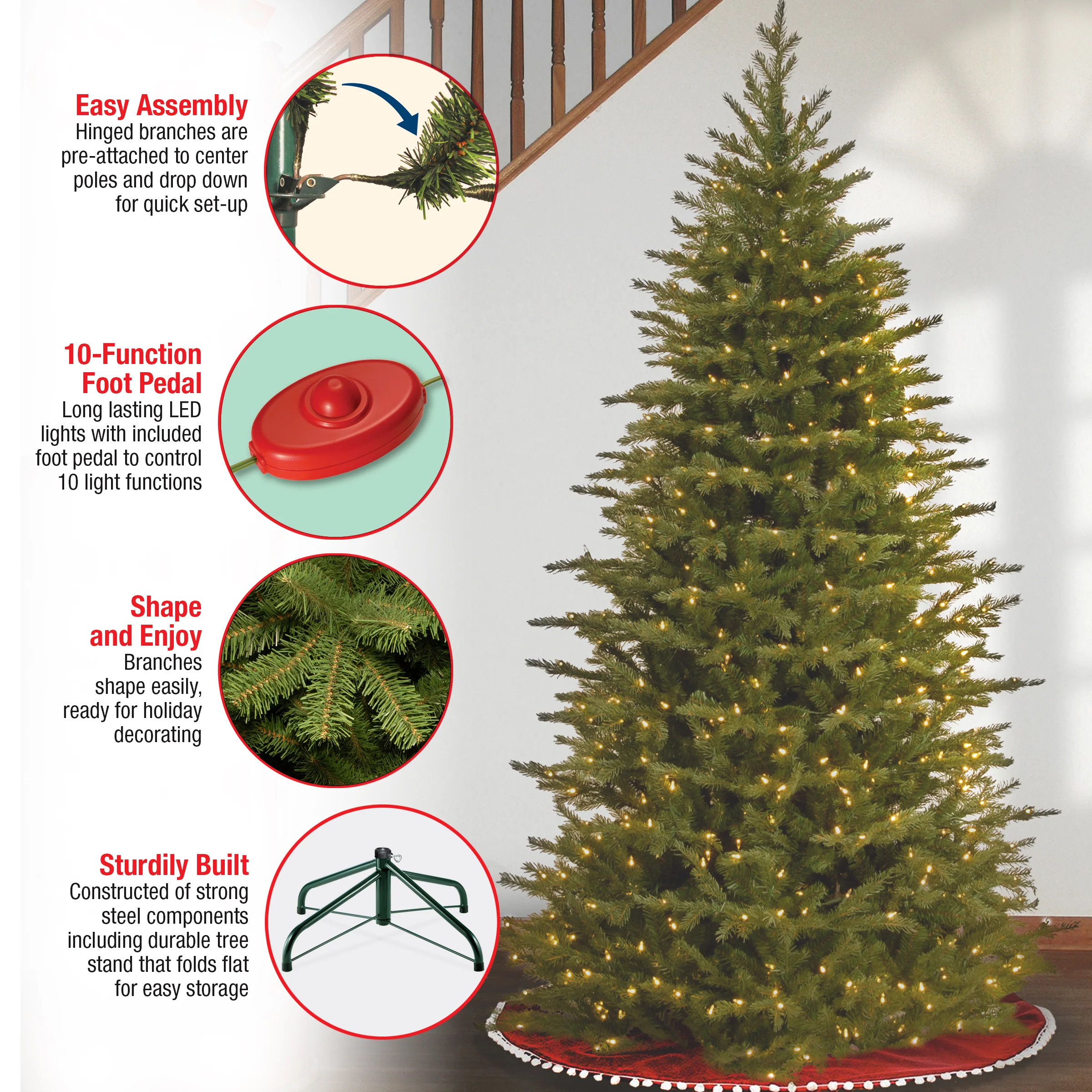 7.5 ft. Pre-Lit Nordic Spruce Slim Tree with Dual Color LED Lights, Plug-In - Image 6