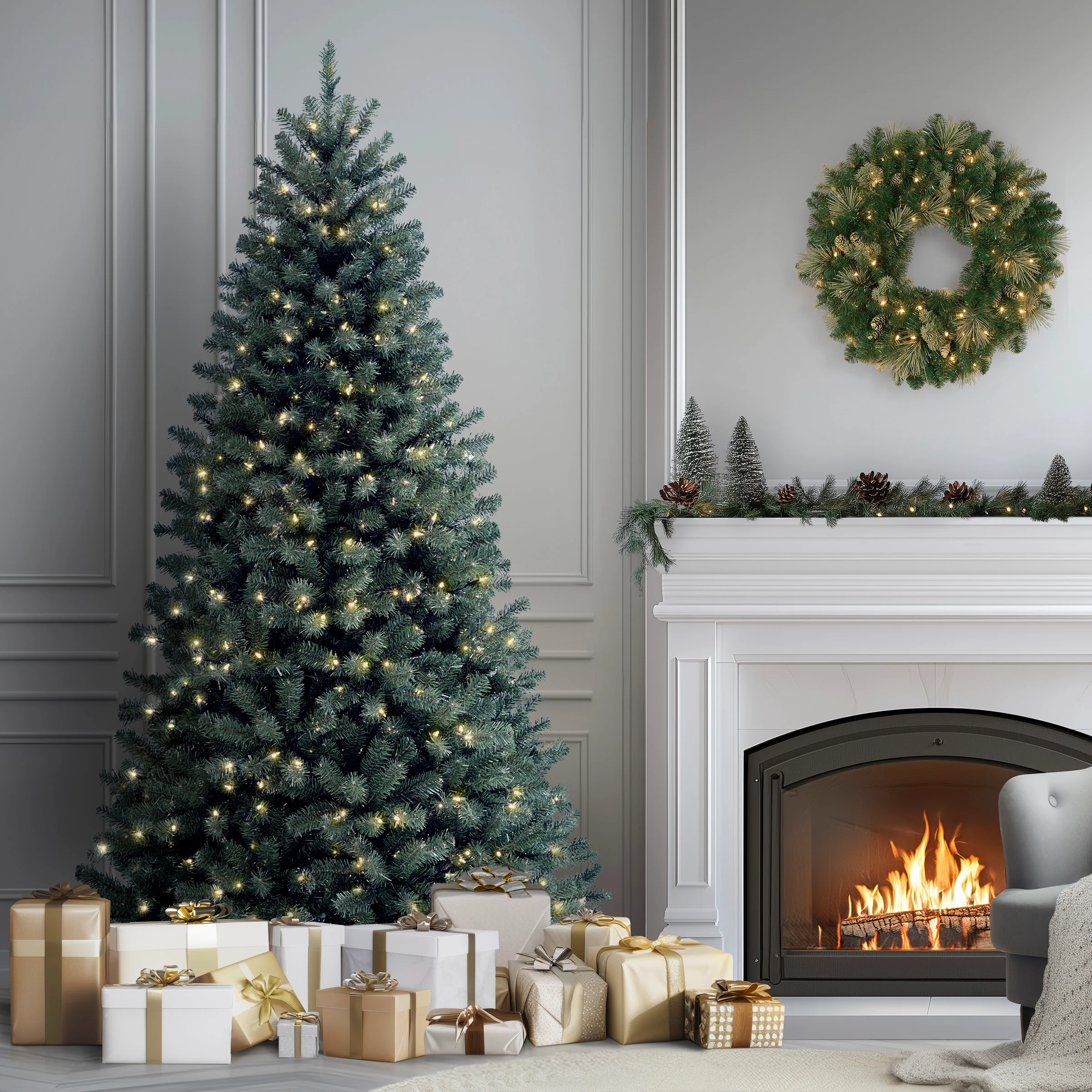 7.5 ft. Pre-Lit North Valley Spruce Blue Tree with Clear Lights, Plug-In - Image 2