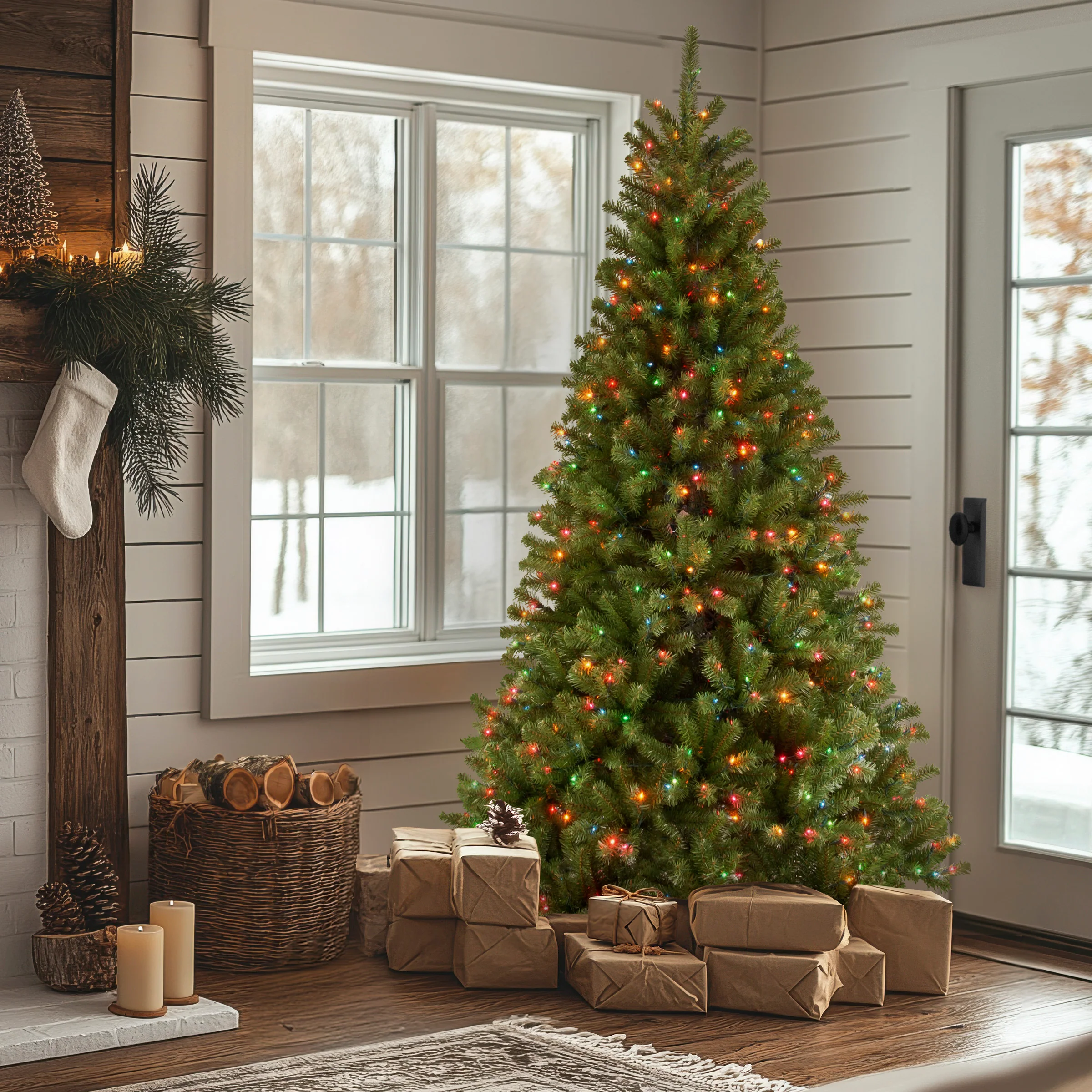7.5 ft. Pre-Lit North Valley Spruce Slim Tree with Multicolor Lights, Plug-In - Image 2