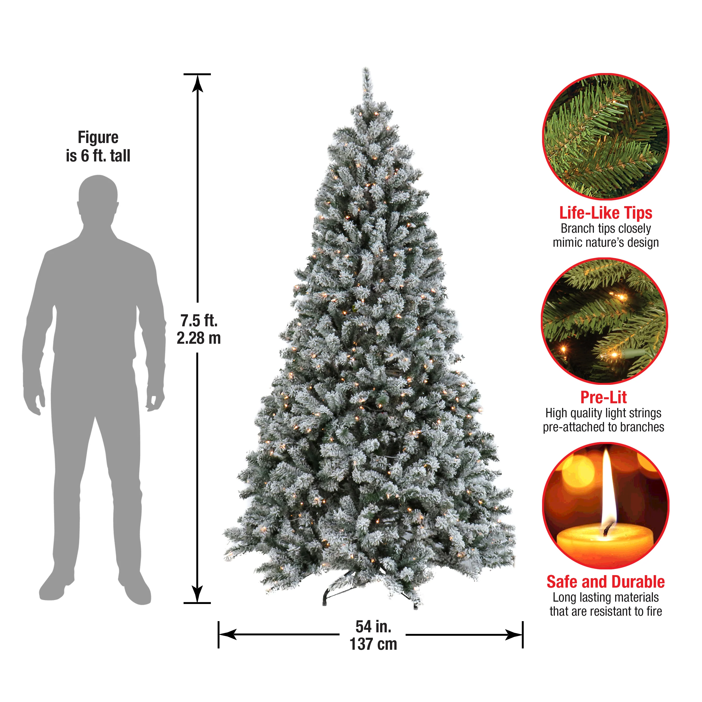 7.5 ft. Pre-Lit North Valley Spruce Snowy Tree with Clear Lights - Image 5