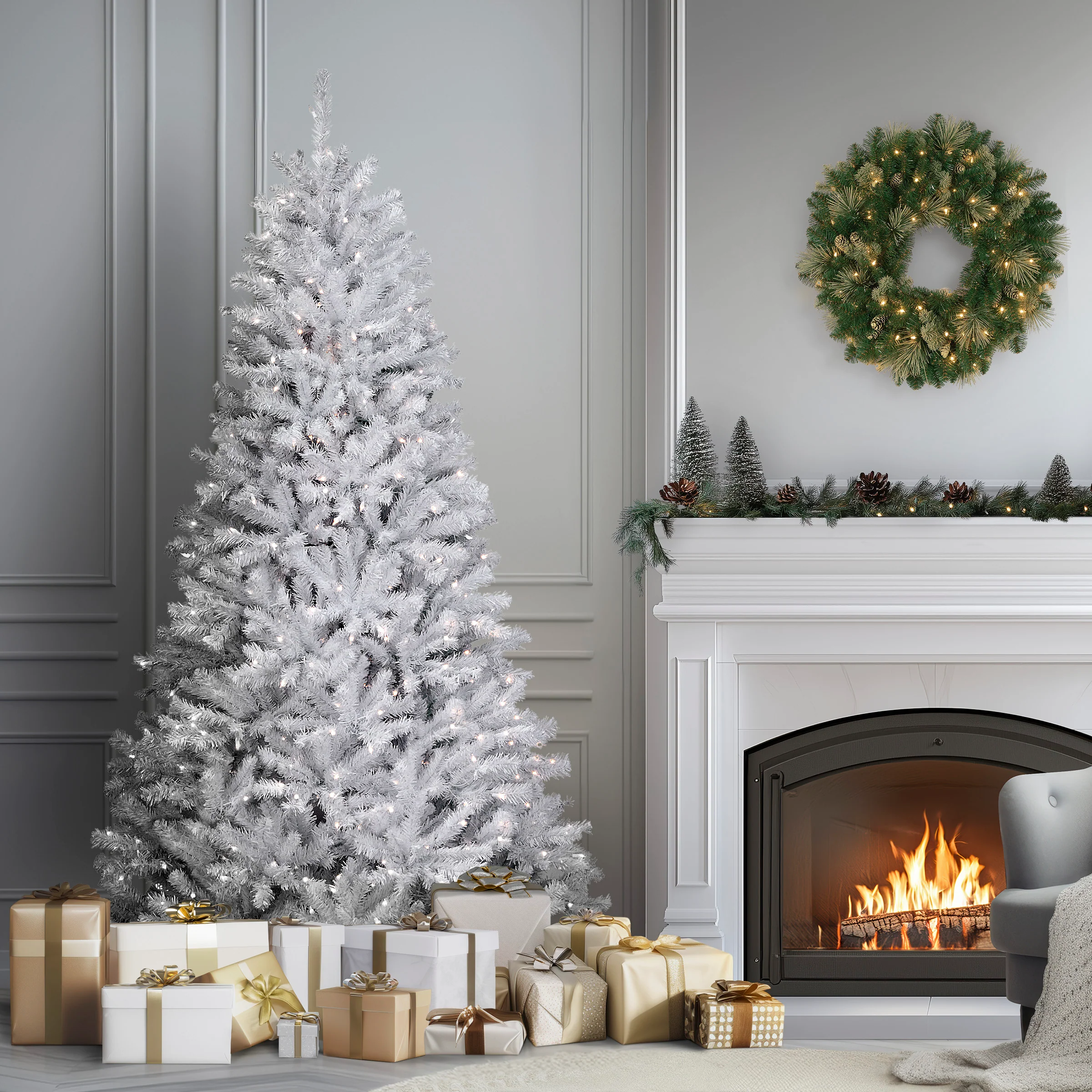 7.5 ft. Pre-Lit North Valley Spruce White Tree with Clear Lights, Plug-In - Image 2